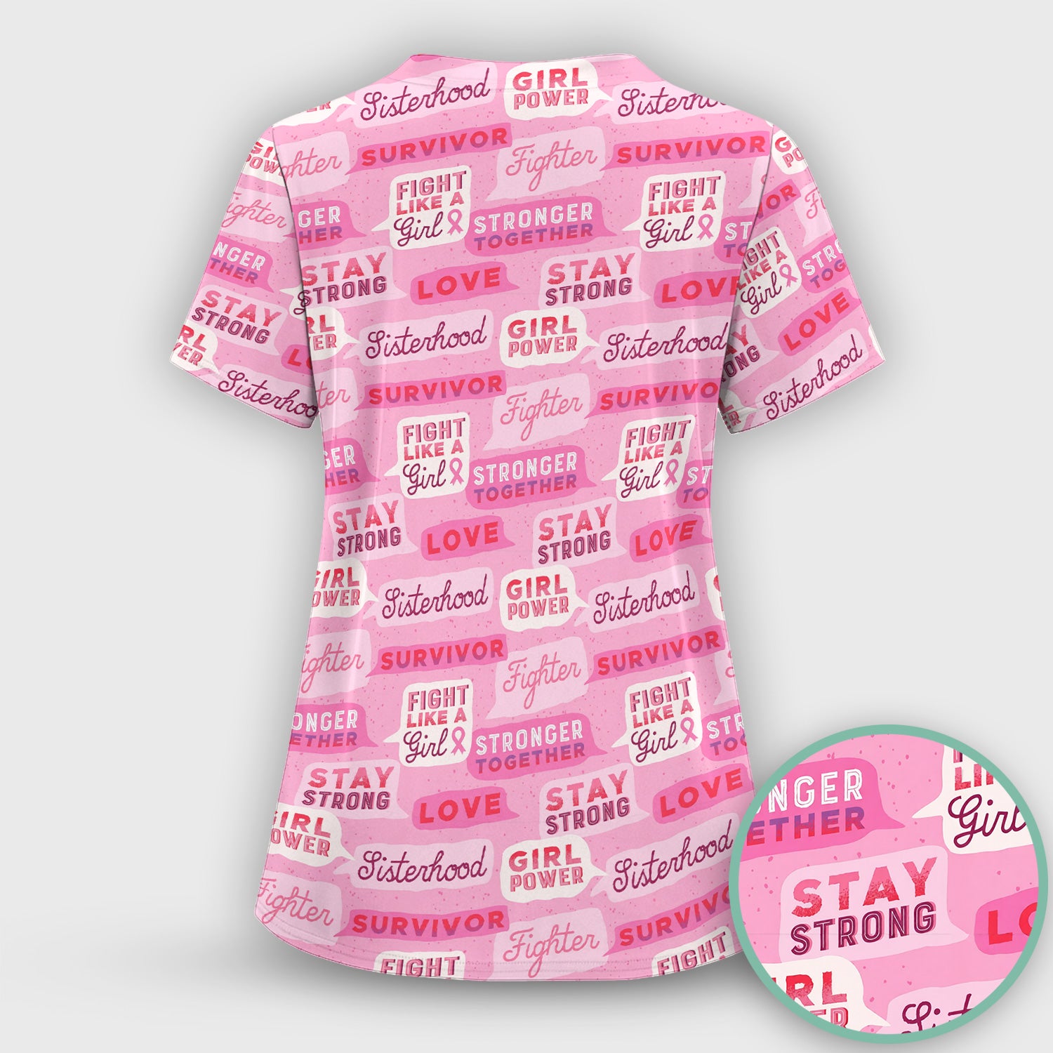 Pink Ribbon Quotes Scrub Top, Comfortable Scrubs for Nurses