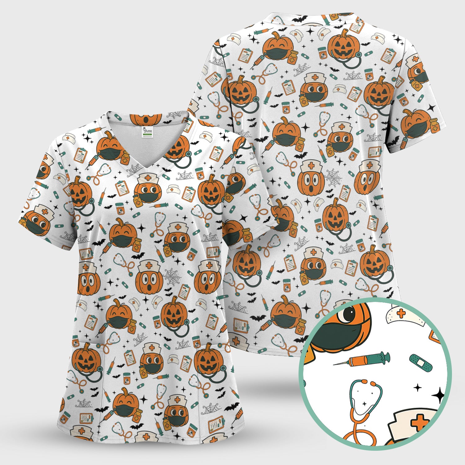 Halloween Nurse Scrub Top - Cute Holiday Scrub for Nurse - Spooky Halloween Gift for CNA RN LPN