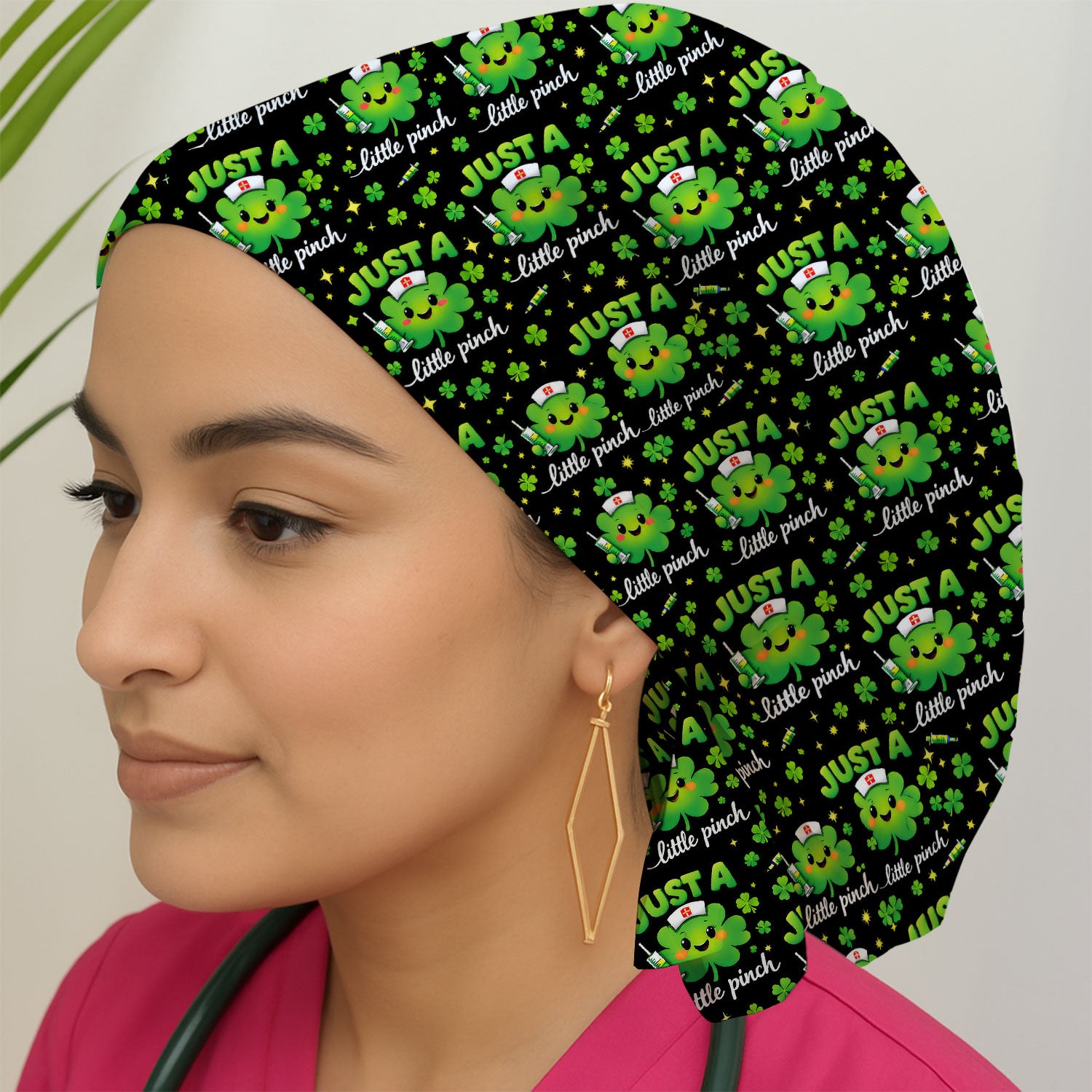 Shamrock Nurse Just A Little Pinch Print Cap, Surgical Caps for Doctors