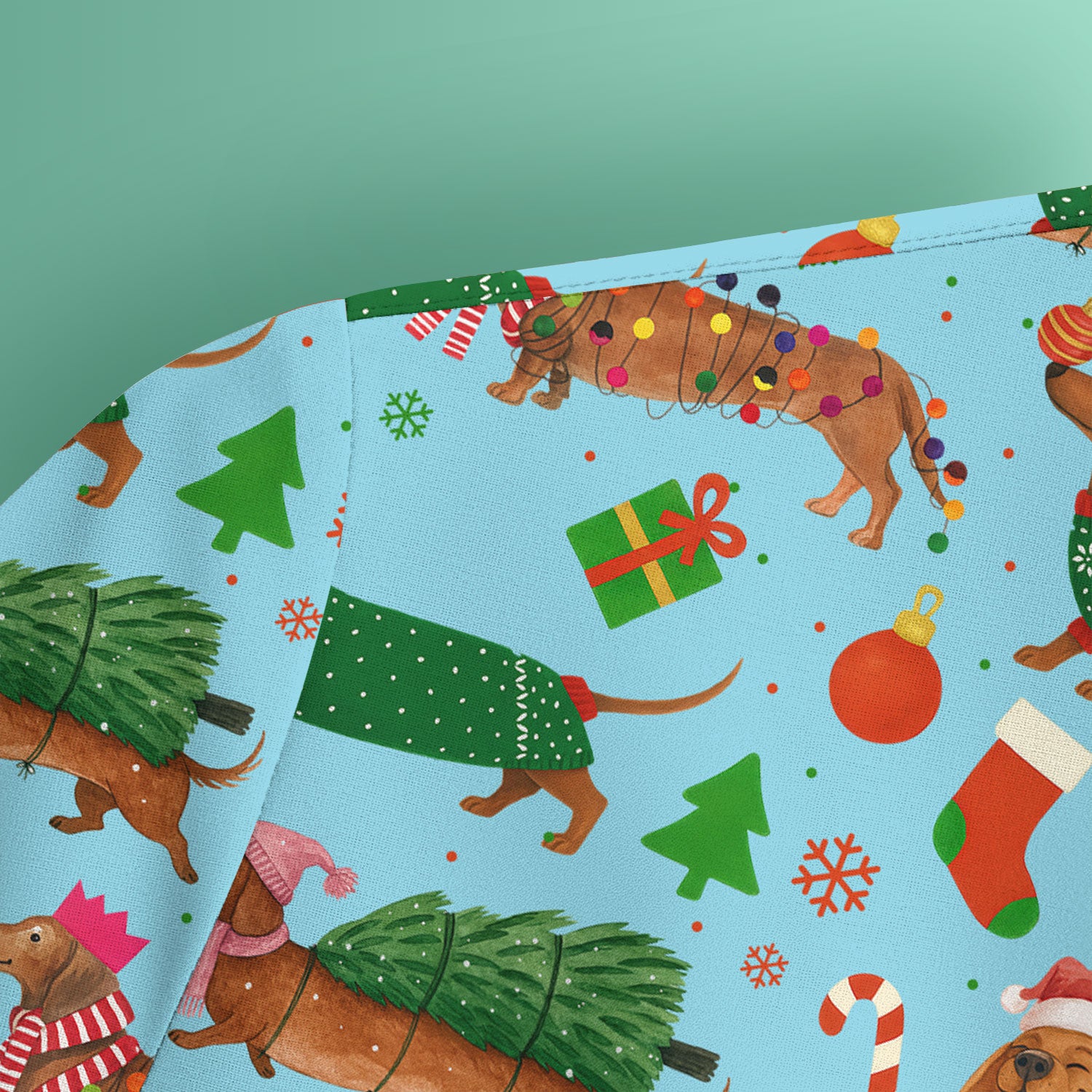 Funny Christmas Dog Scrub Top - Dachshund Multi Color Scrub Shirt - Holiday Scrubs Gift for Nurse, CNA, RN, Doctor, Medical Staff