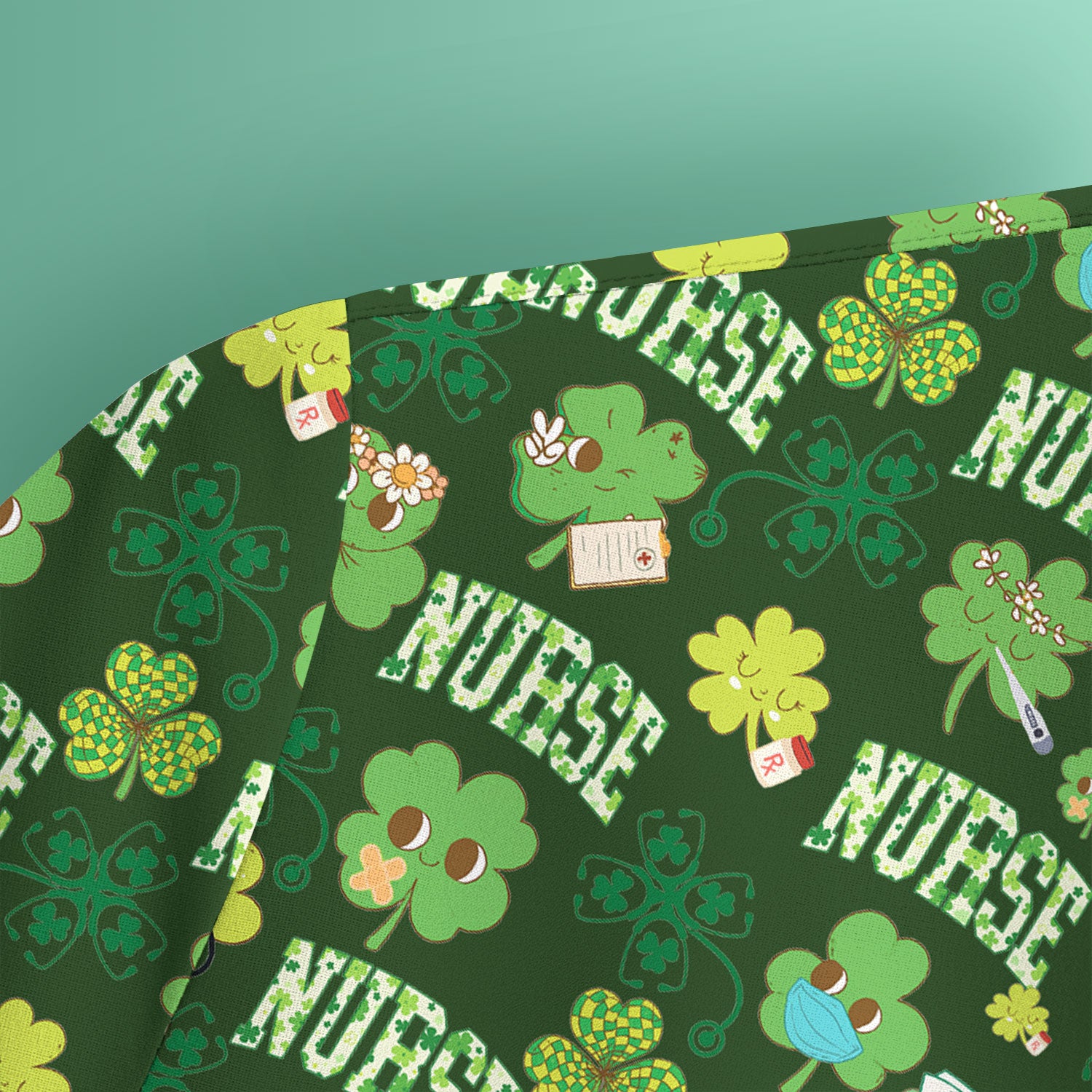 Lucky Shamrock Nurse Scrub Top, St. Patrick’s Day Nursing Shirt, Breathable Fabrics Nursing Uniform