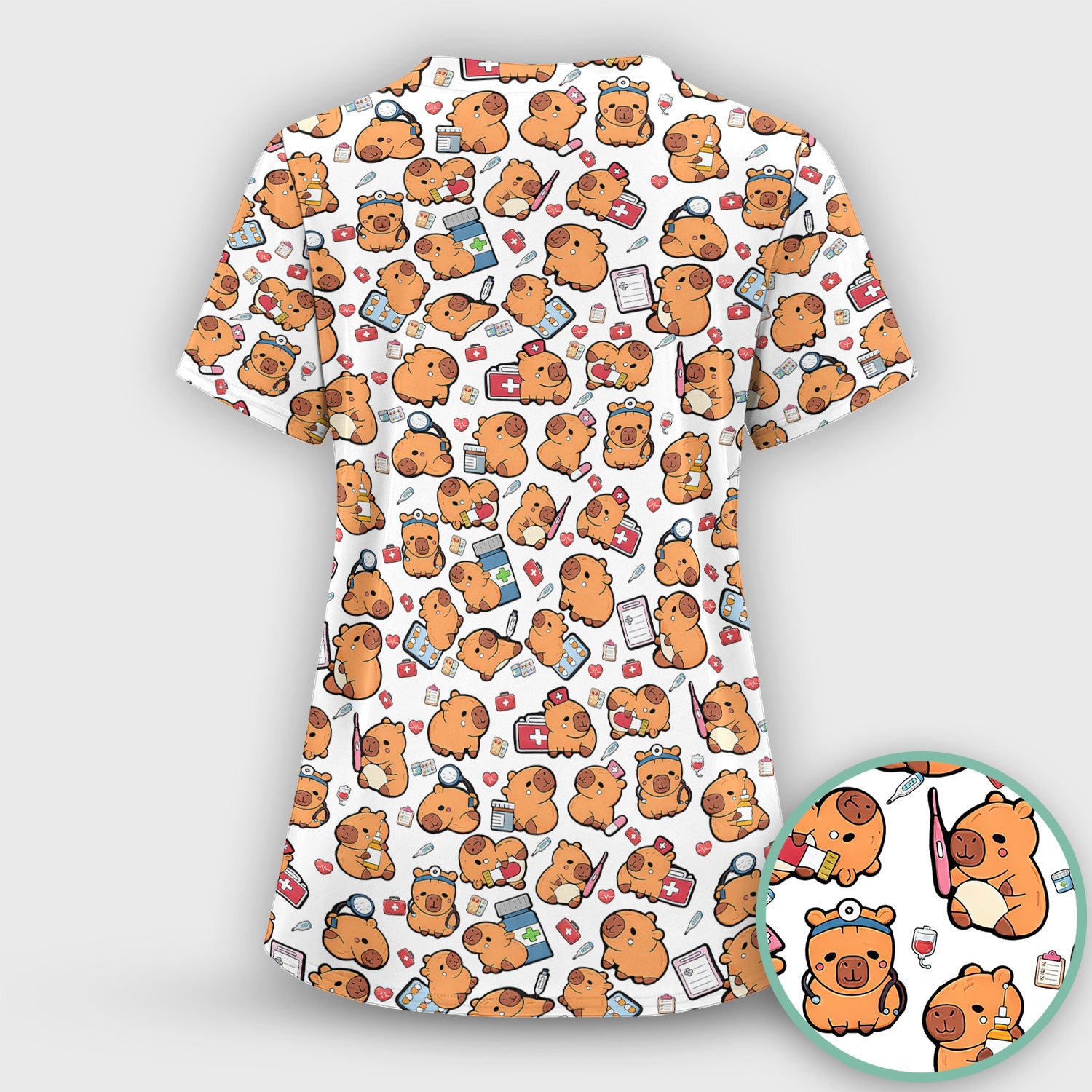 Capybara With Stethoscope And Medical Tools Seamless Scrub Set, Breathable Med Uniform