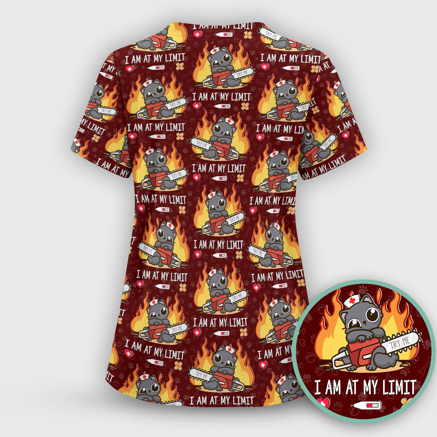 Funny Nurse Cat I Am At My Limit Scrub Top, Comfortable Scrubs for Nurses