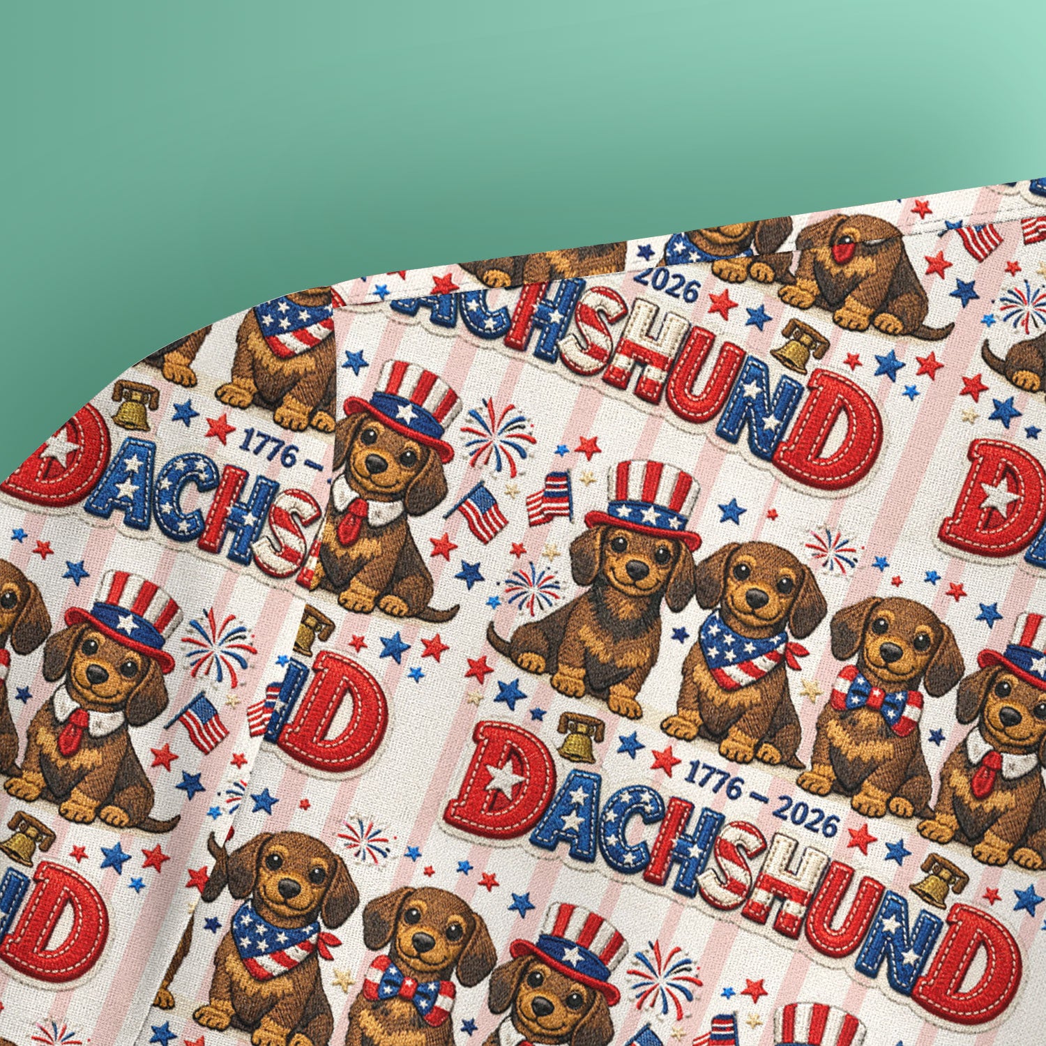 Patriotic Dachshund Fireworks Pattern Scrub Top, Comfortable Scrubs for Nurses