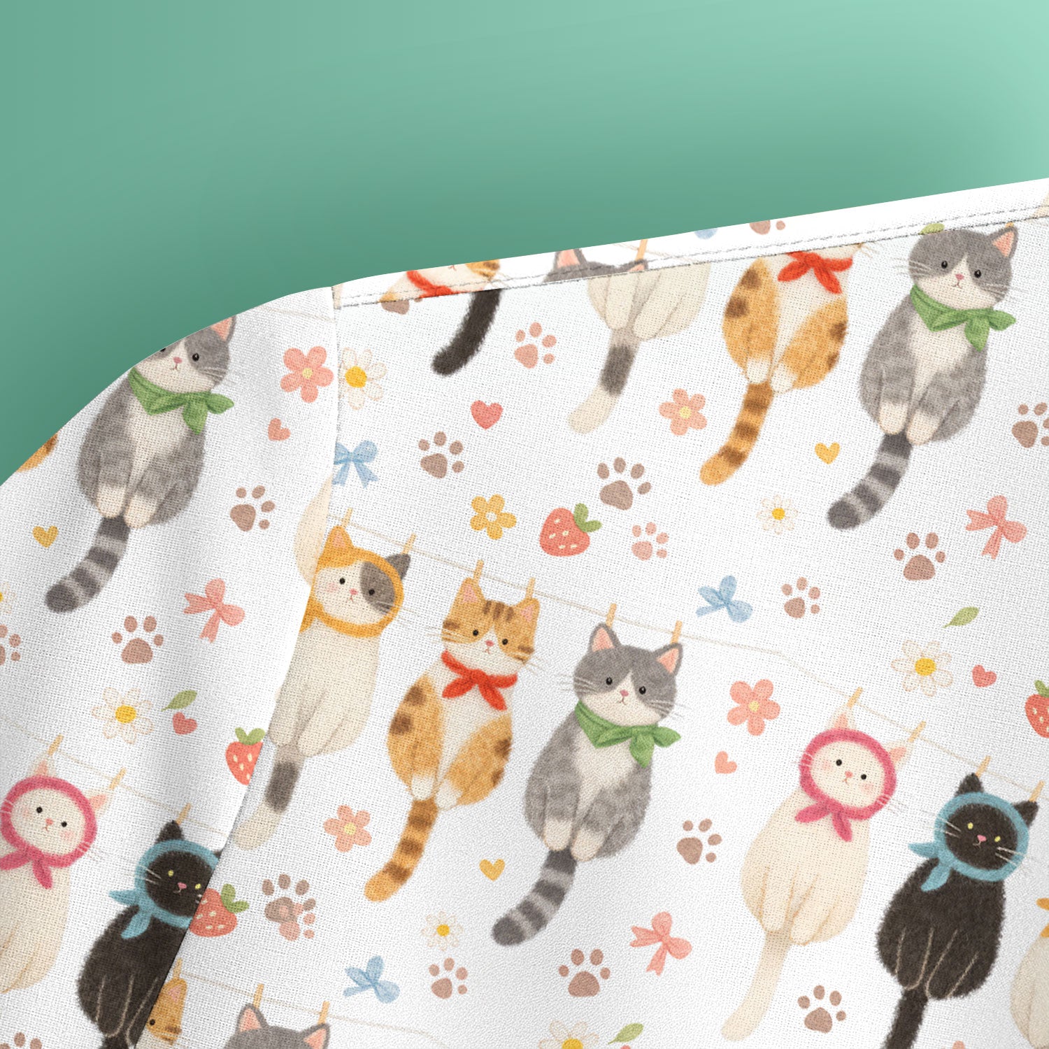 Cute Cat Clothesline Pattern Scrub Top, Comfortable Scrubs for Nurses