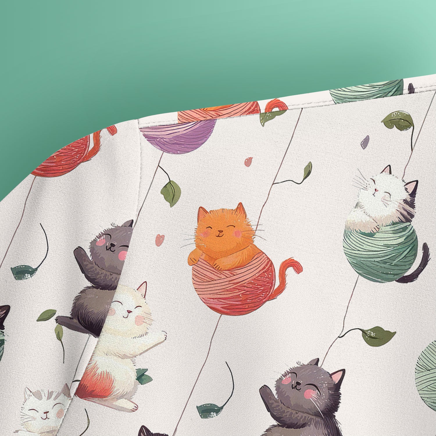 Cute Cats Playing Yarn Balls Pattern Print Scrub Top, Comfortable Scrubs for Nurses