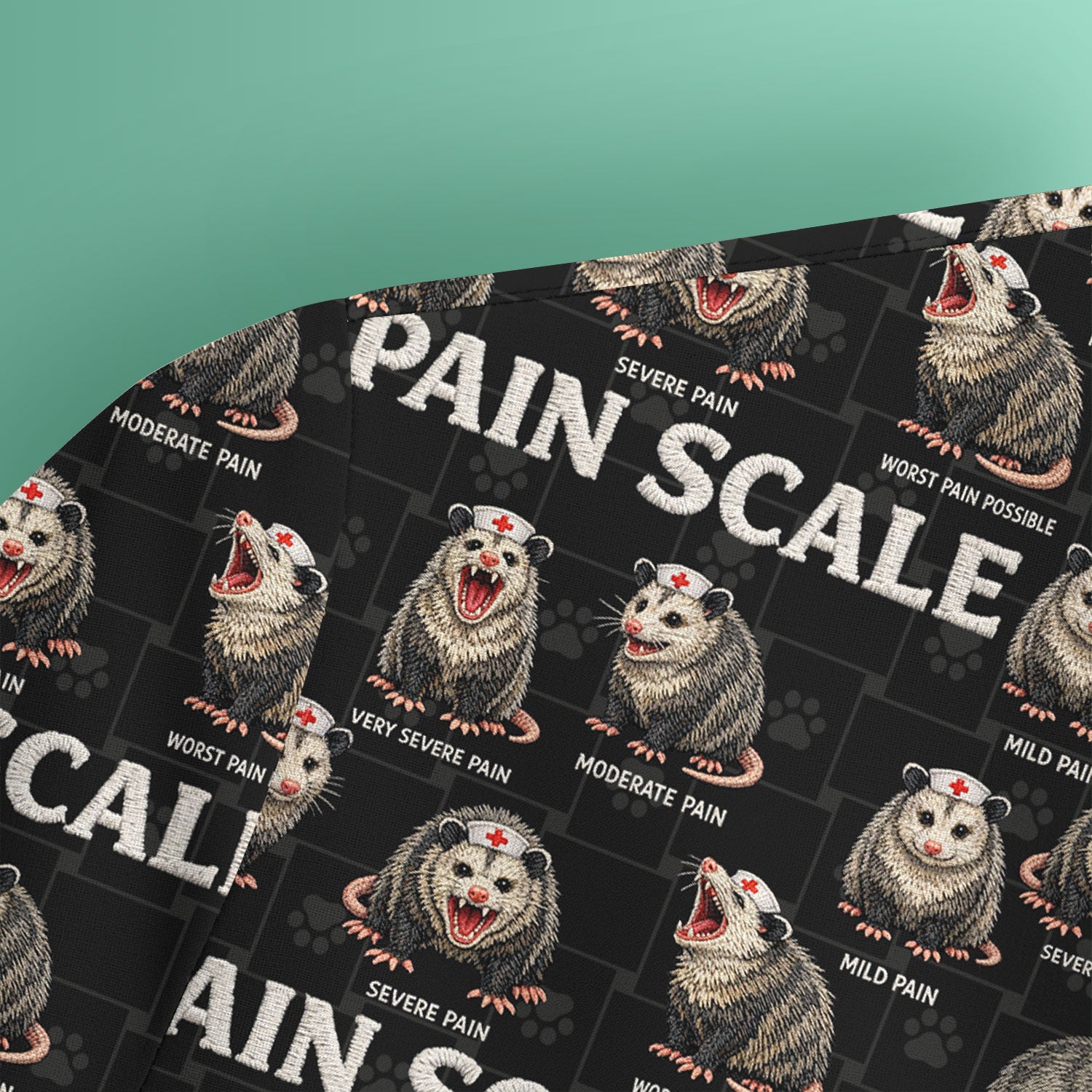 Edgy Possum Pain Scale Nurse Pattern Scrub Top, Comfortable Scrubs For Nurses
