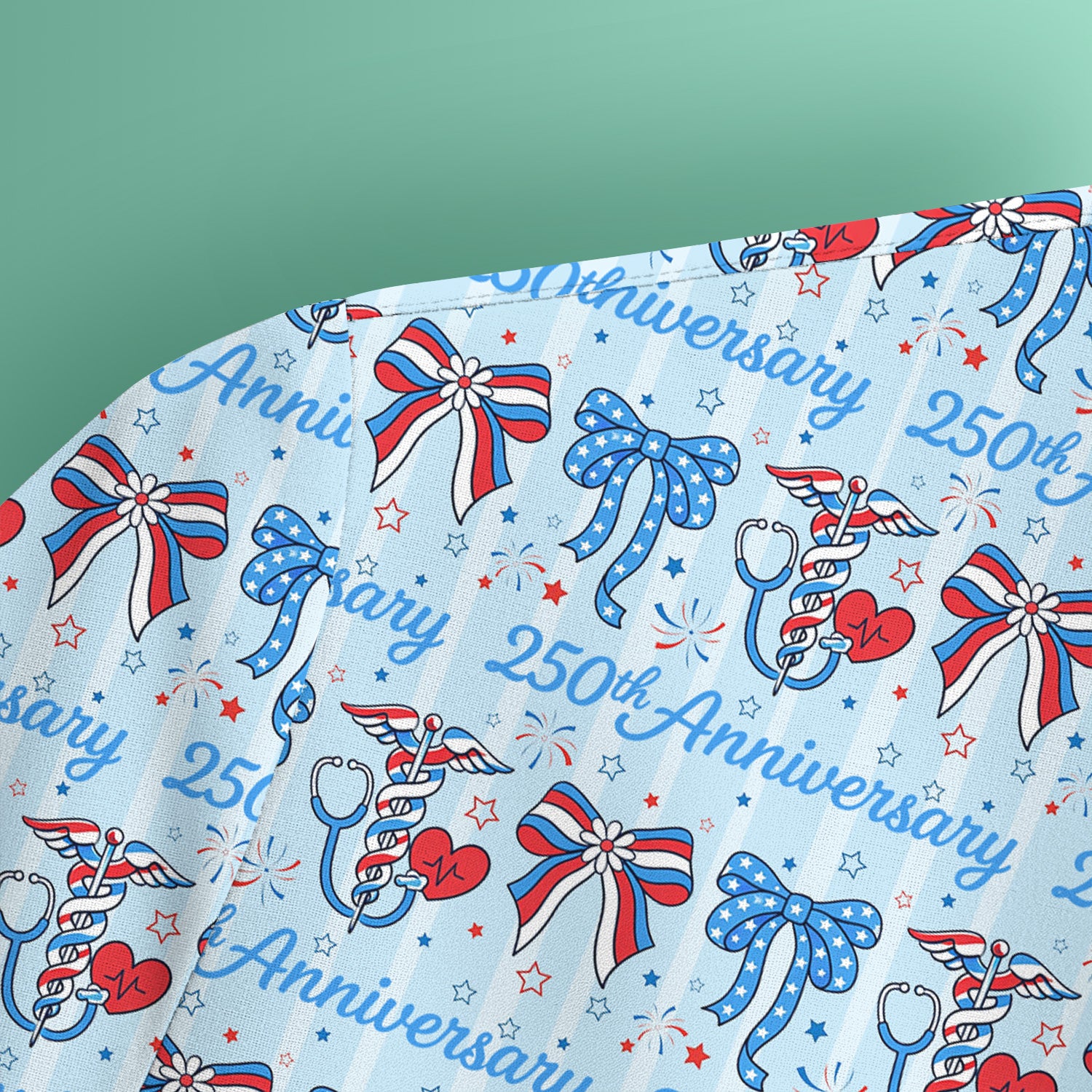 Festive 250th Anniversary Nurse Ribbon Heart Pattern Scrub Top, Comfortable Scrubs for Nurses