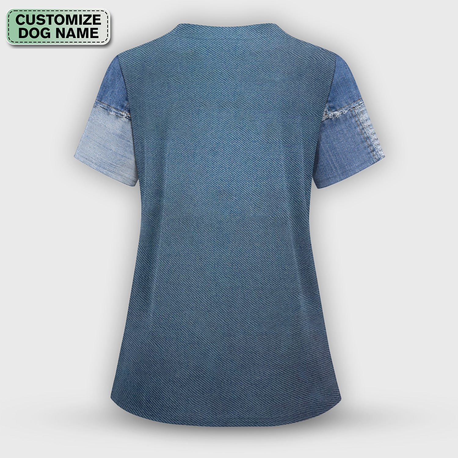 Custom Dog Name Denim Dachshund Print Scrub Top, Comfortable Scrubs for Nurses