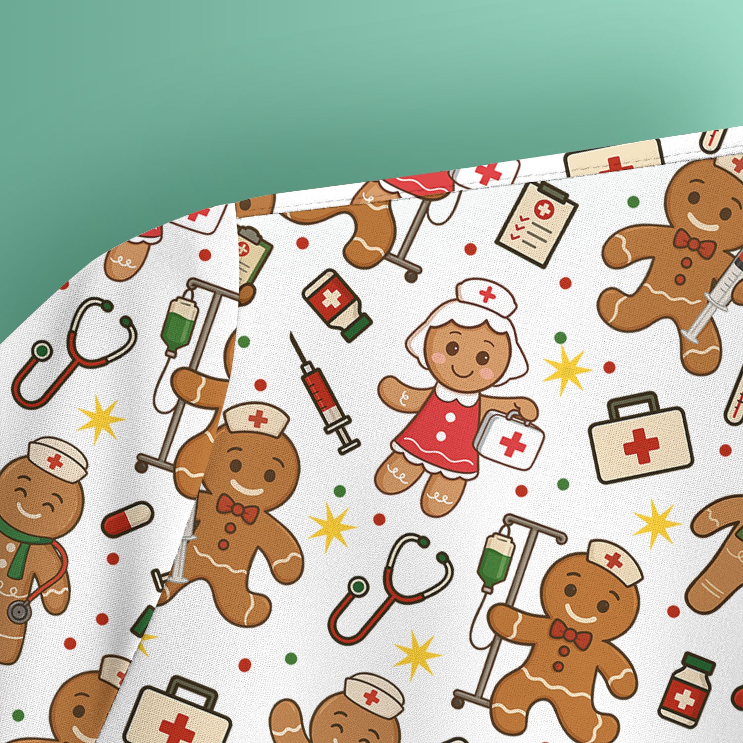 Gingerbread Christmas Nurse Scrub Top - Cute Holiday Cookie Pattern Shirt for Women - Funny Festive Nursing Gift for RN LPN CNA