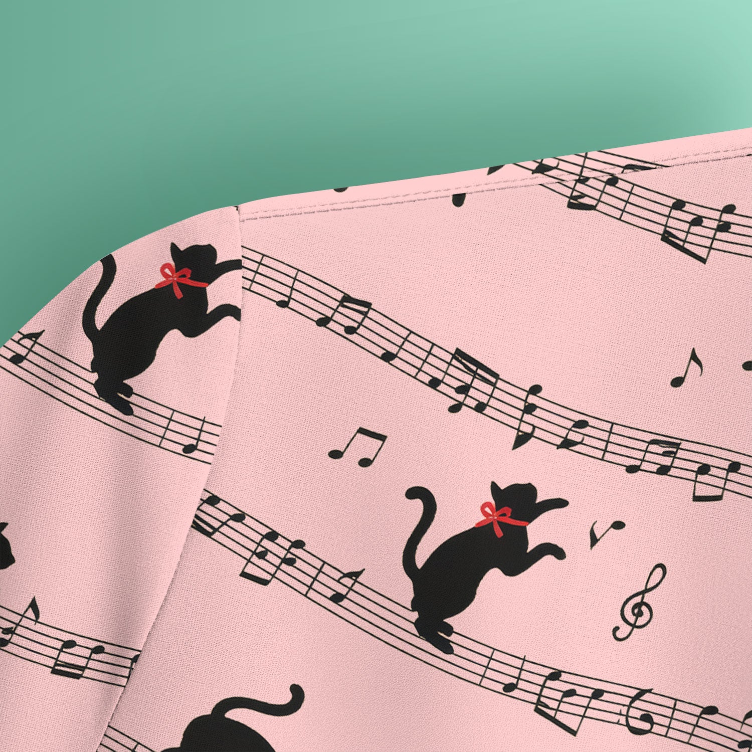 Cute Dancing Black Cat Music Staff Pattern Scrub Top, Comfortable Scrubs for Nurses
