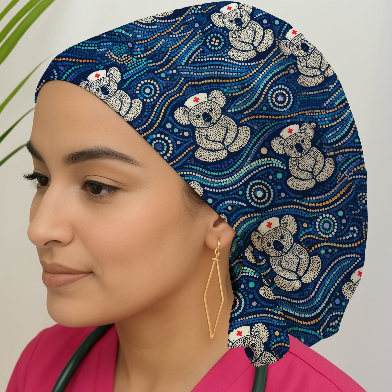 Koala Pattern Nurse Scrub Cap, Aboriginal Dot Art Medical Hat For Women, Breathable Fabrics Nursing Uniform