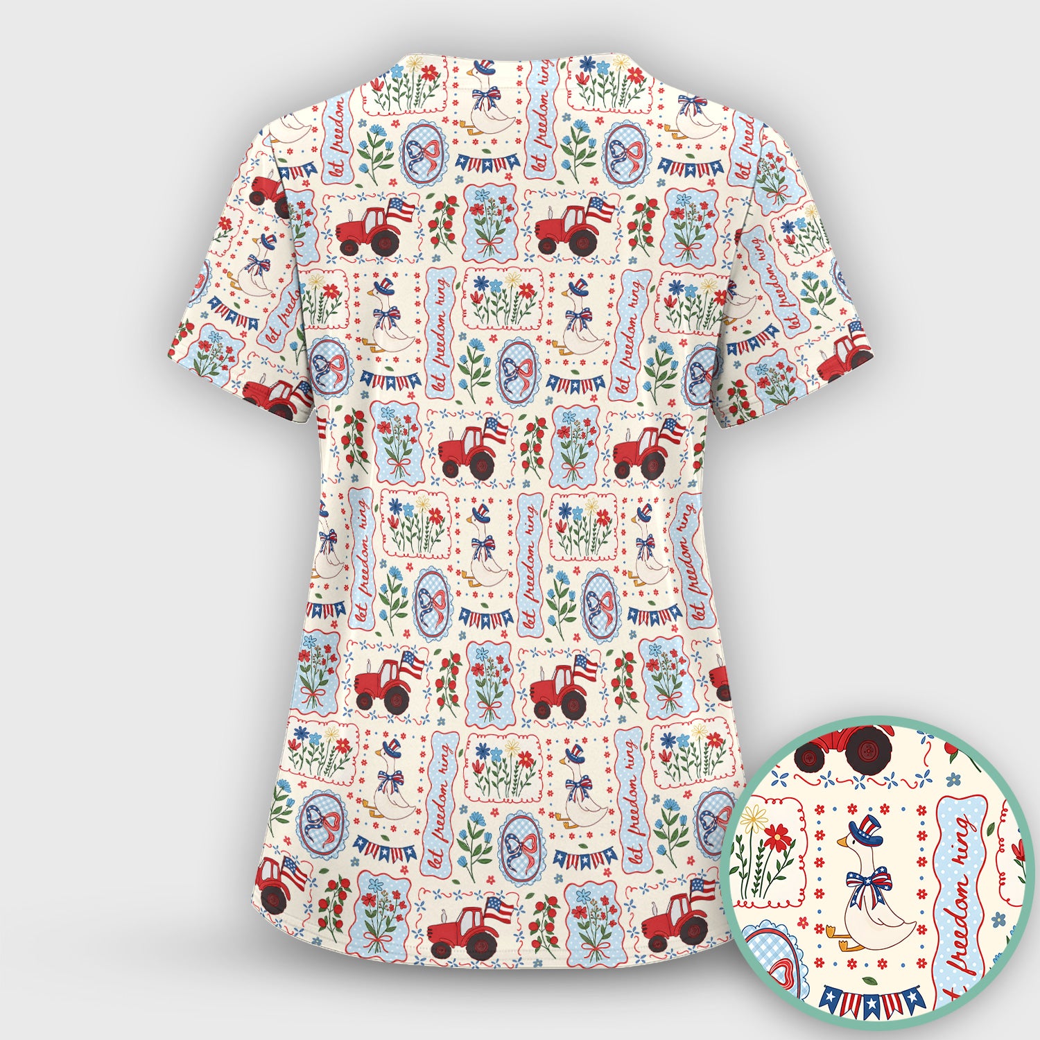Patriotic Farm Goose Nurse Scrub Top for RN, CNA, Healthcare Workers, Americana Uniform Scrub Set, Scrub Pants and V Neck Top