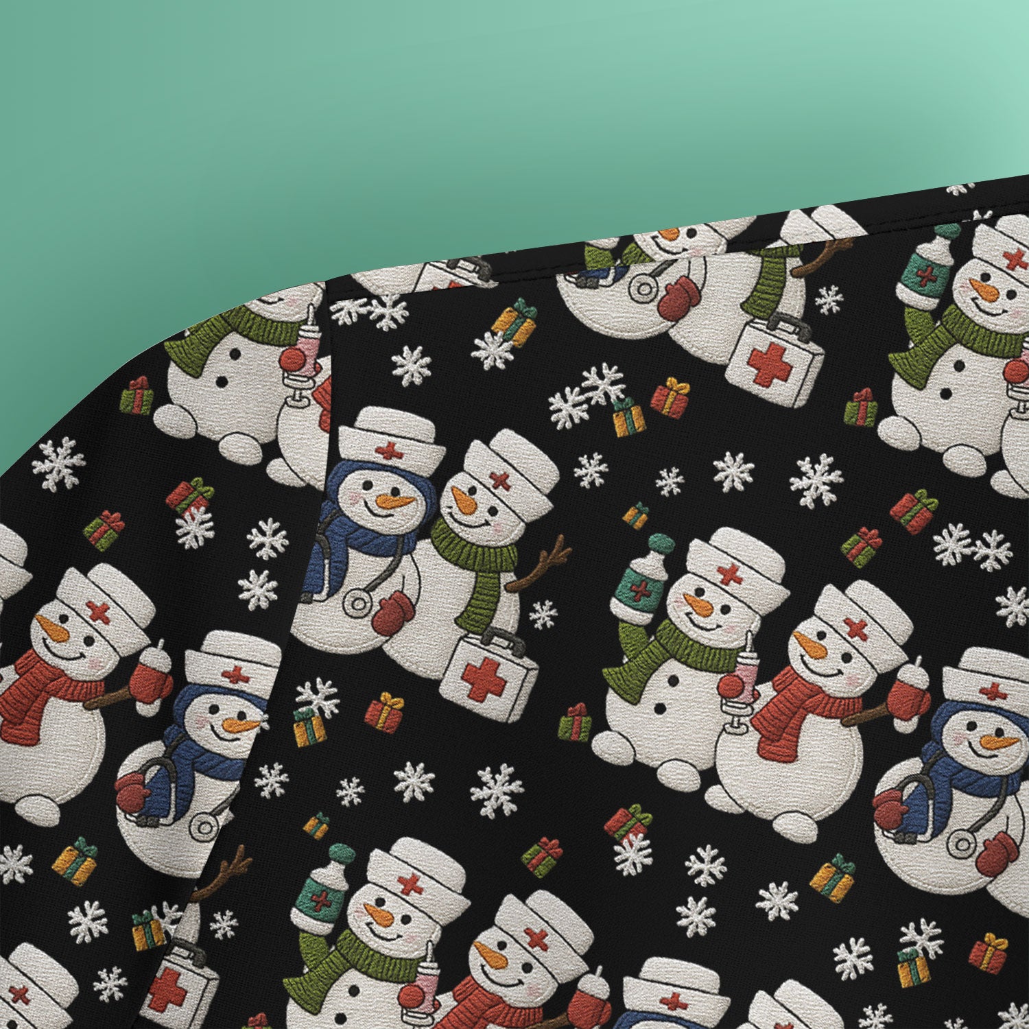 Cute Christmas Snowman Nurse Pattern Scrub Top, Breathable Fabrics Nursing Uniform