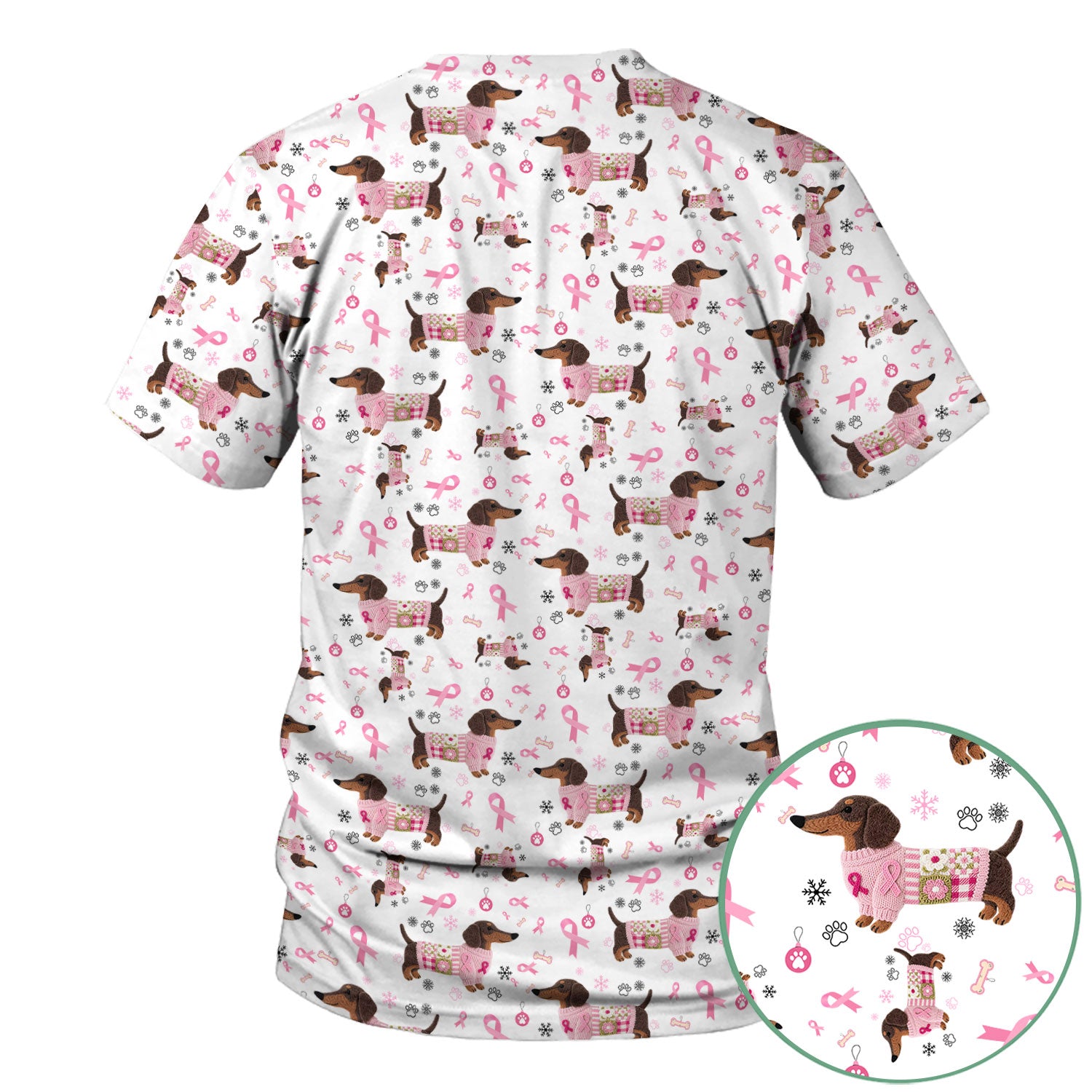 Dachshund Breast Cancer Awareness Scrub - Puppy Dog Pink Ribbon Nurse Shirt - Wiener Support Fight Cancer Gift