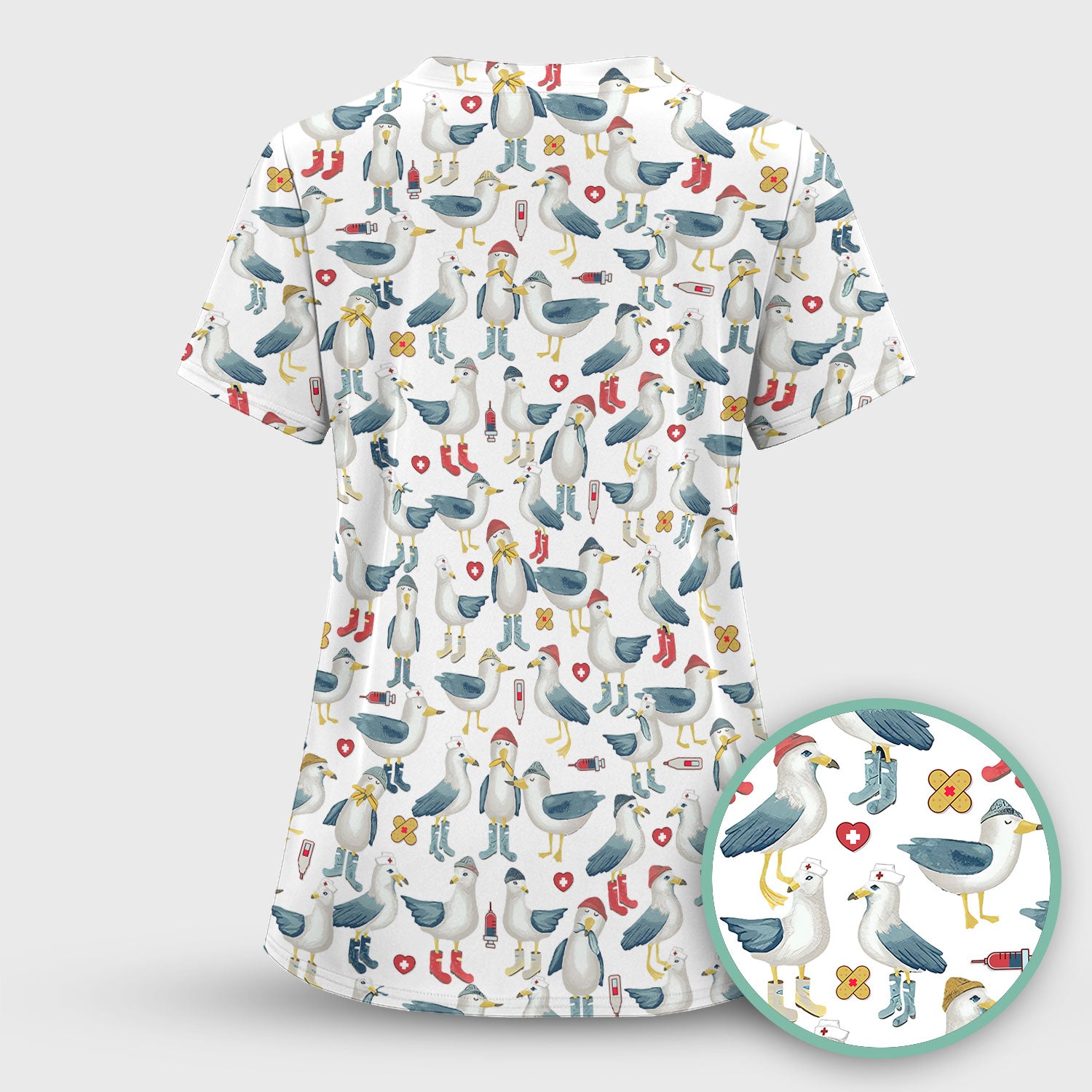 Funny Seagull Nurse Scrub Top - Cute Bird with Medical Icons - Comfortable Scrubs for Women