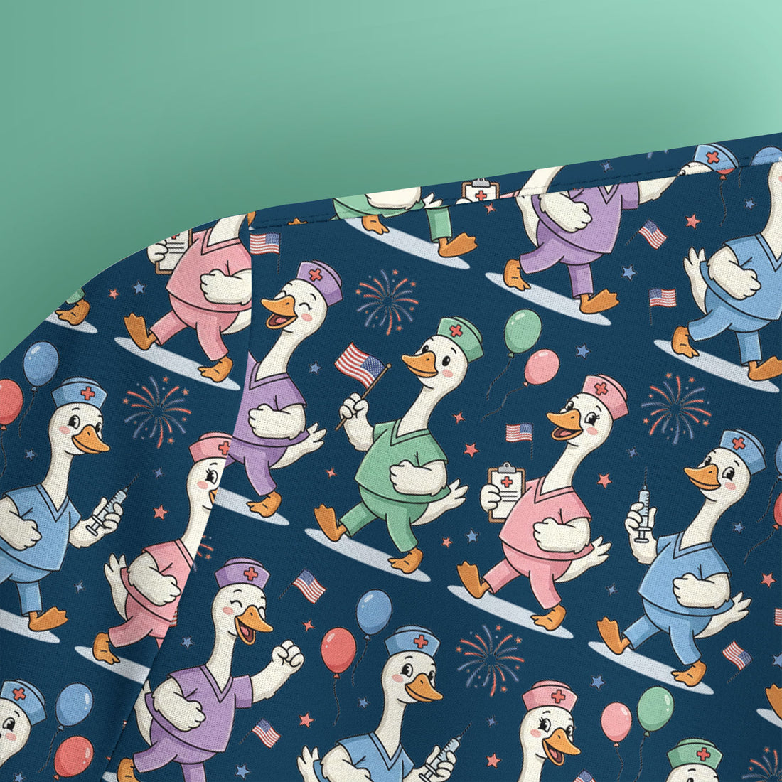 Cute Nurse Ducks Balloons Pattern Scrubs Top, Breathable Fabrics Nursing Uniform
