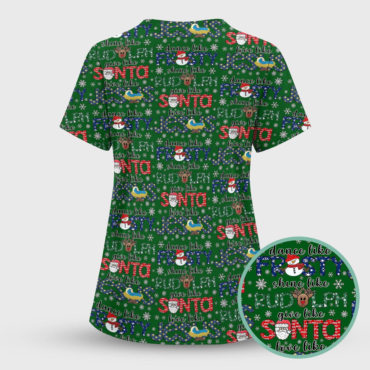 Xmas Rudolph Comfortable Scrubs for Nurses - God Santa Shirt - Breathable Fabrics Nursing Uniform Gift for RN CNA LPN