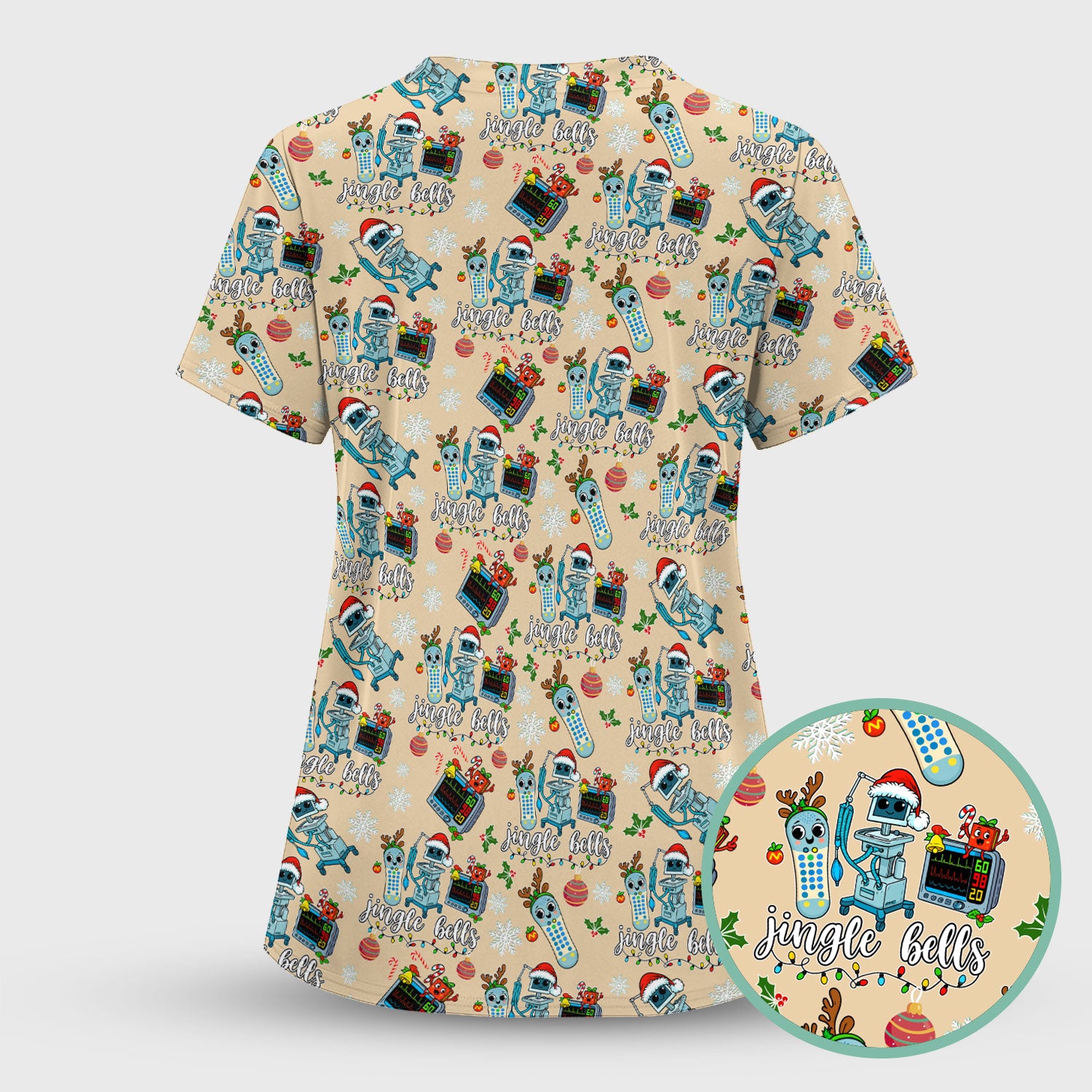 Funny Jingle Bells Holiday Scrub Top - Funny Christmas Scrubs for Nurses - Breathable Fabrics Nursing Uniform