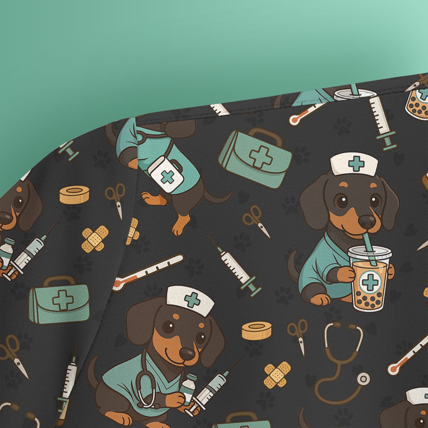 Funny Dachshund Nurse Scrubs - Cute Dog Print Medical Shirt - Holiday Nurse Scrub Top Gift for RN CNA Doctor, Women & Men