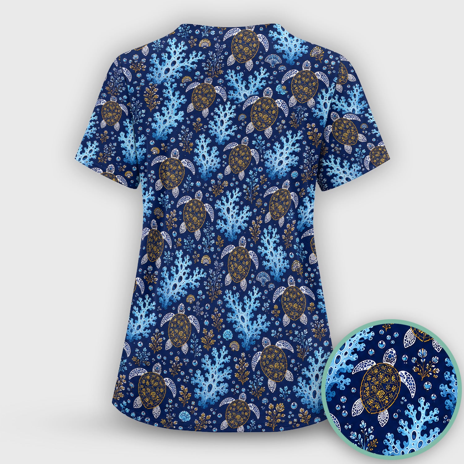 Ocean Turtle Coral Nurse Pattern Scrub Set, Scrub Pants and V Neck Top