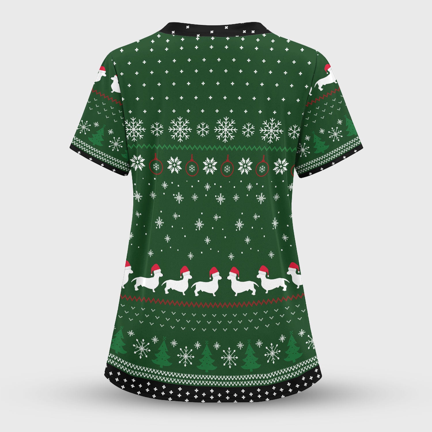 Dachshund Christmas Scrub Top - Funny Sausage Dog Nurse Shirt - Cute Holiday Scrubs for Women RN LPN CNA Gift