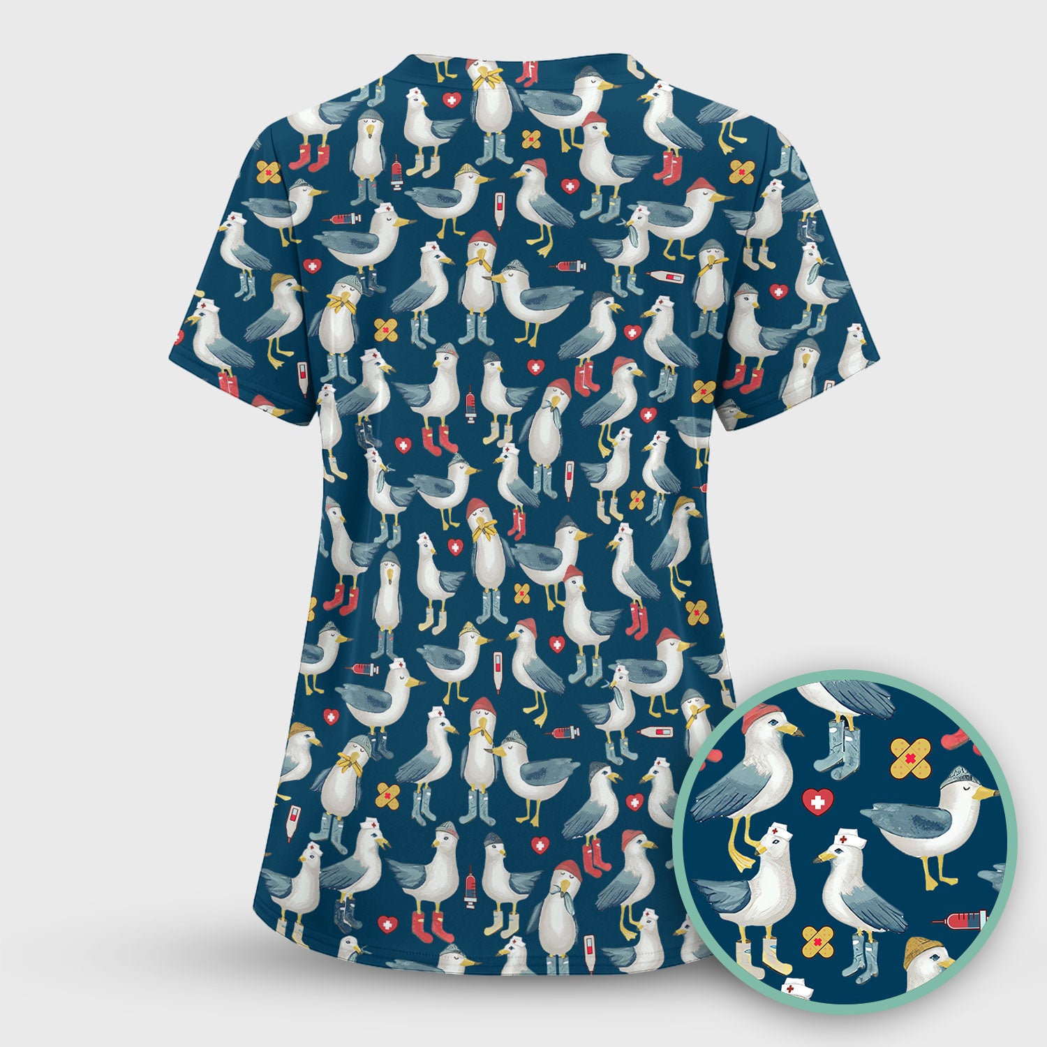 Funny Seagull Nurse Scrub Top - Cute Bird with Medical Icons - Comfortable Scrubs for Women