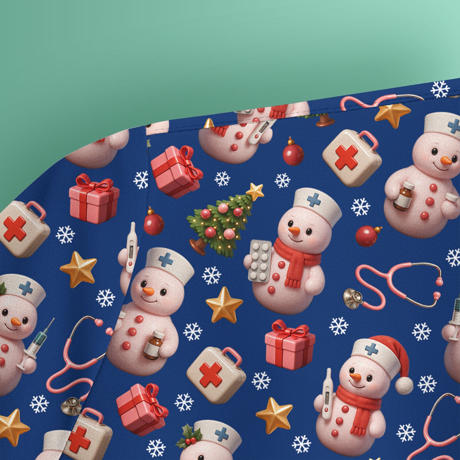 Snowman Pattern Christmas Nurse Scrub Top - Cute Holiday Medical Shirt - Funny Festive Scrubs Gift for RN LPN CNA Nurses