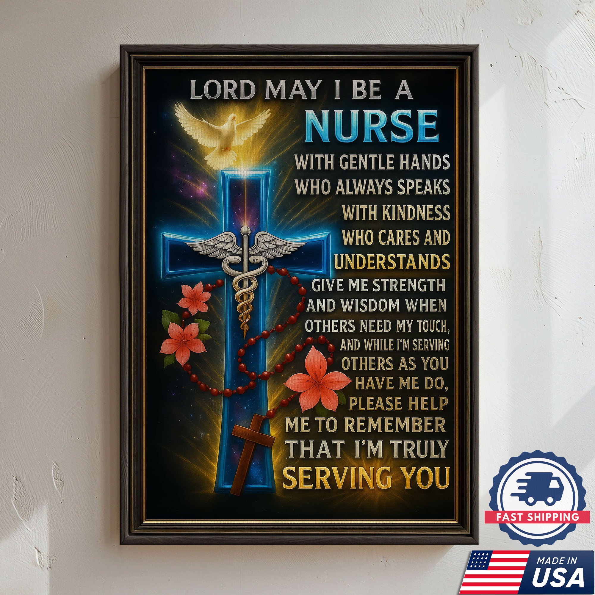 Lord May I Be A Nurse Prayer Canvas, Christian Faith Gift for RN LPN CNA, Religious Home Office Decoration