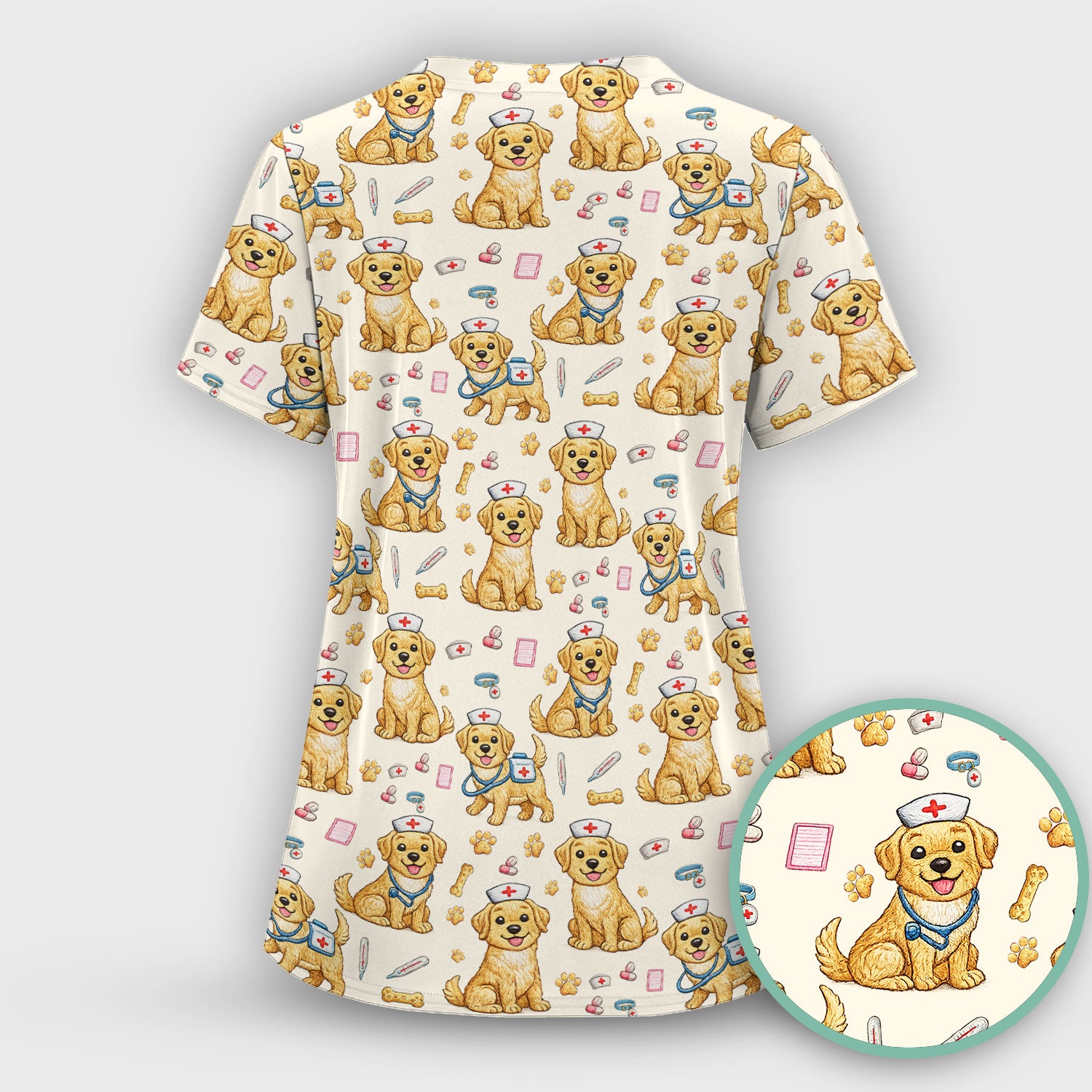 Cute Puppy Nurse Medical Print Scrub Top, Comfortable Scrubs for Nurses