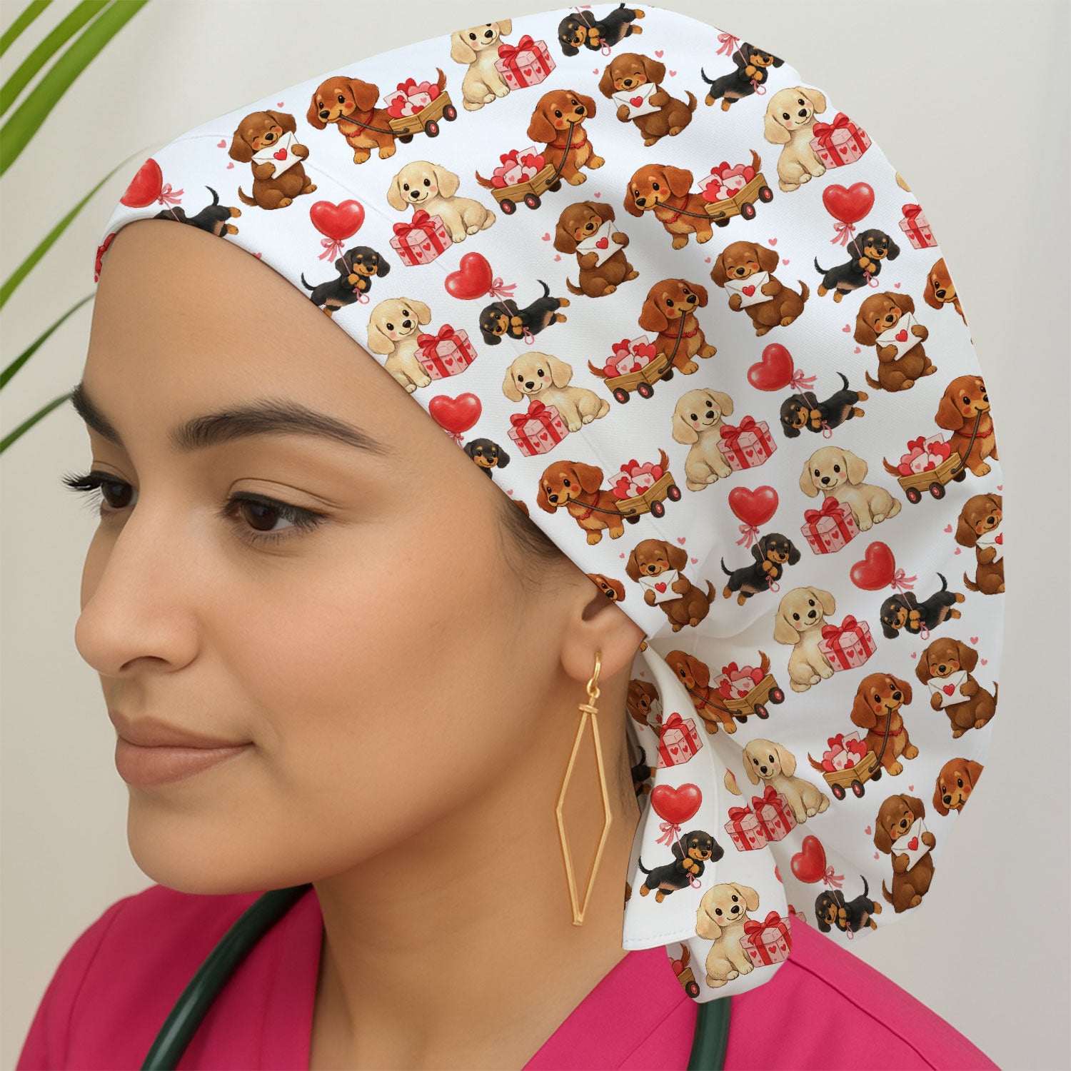 Cute Dachshund Nurse Scrub Cap For Nurses, Wiener Dog Pattern Nurse Hat, Breathable Fabrics Nursing Uniform