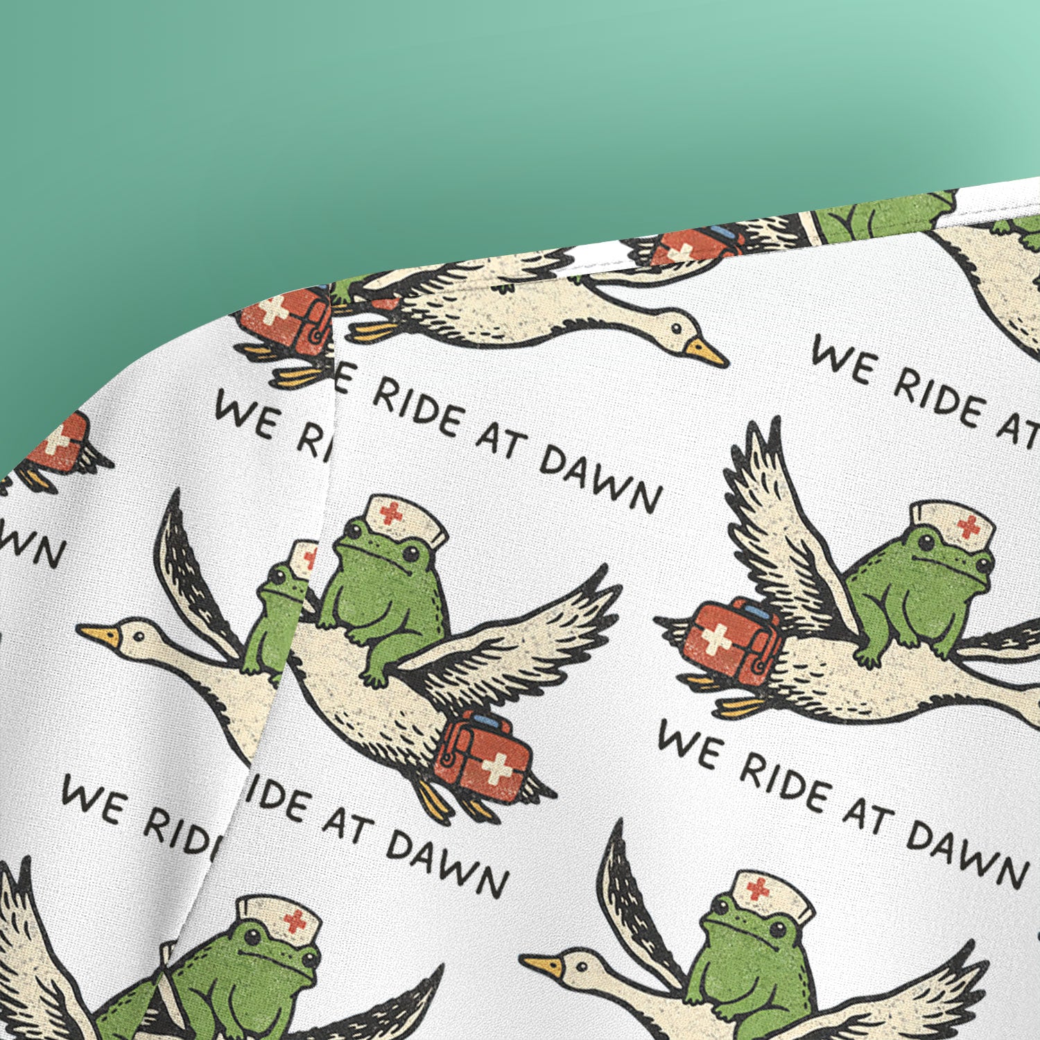 Funny Frog Riding Goose Nurse Pattern Scrub Top, Comfortable Scrubs for Nurses