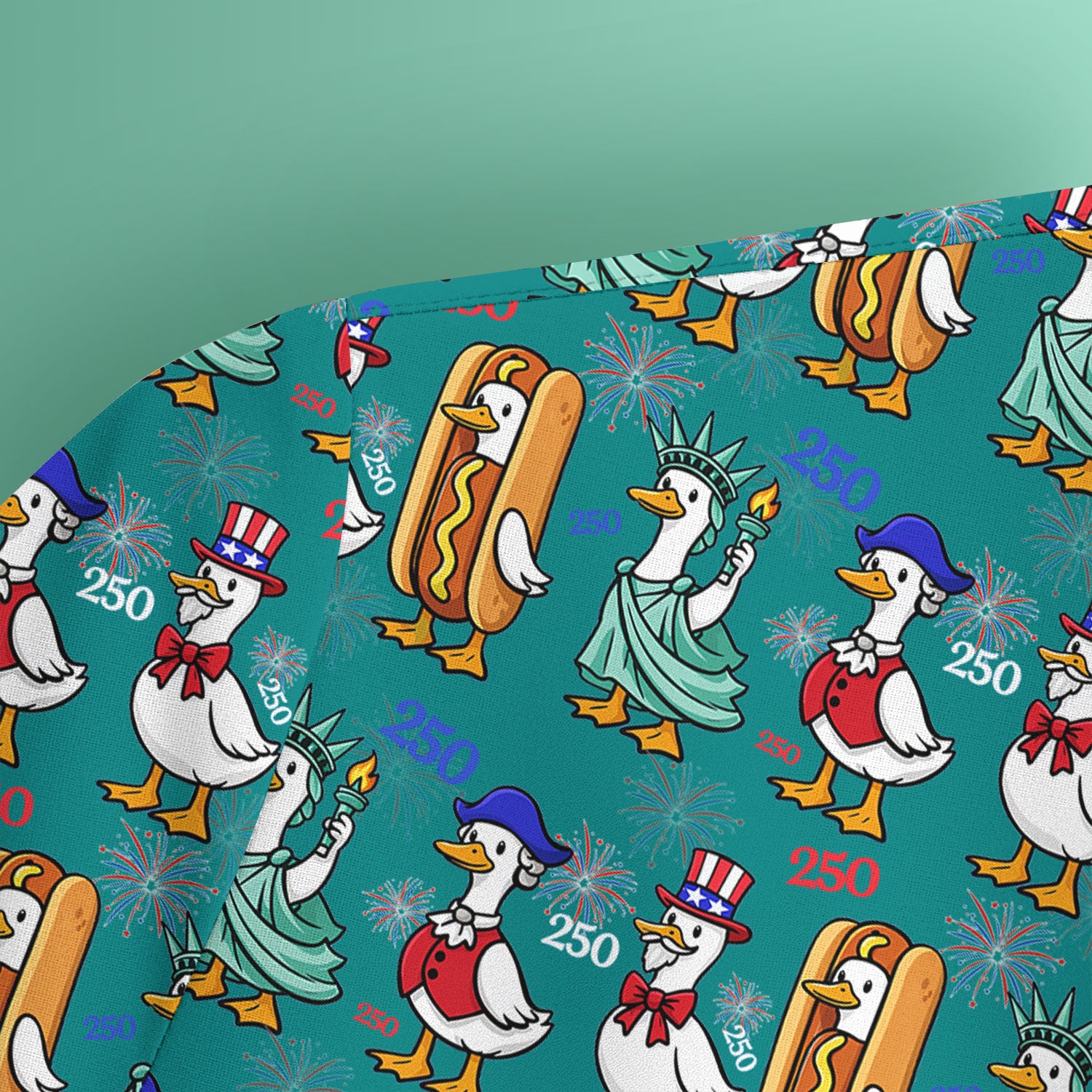 Patriotic Duck Independence Day Pattern Scrub Top, Breathable Healthcare Uniform Top