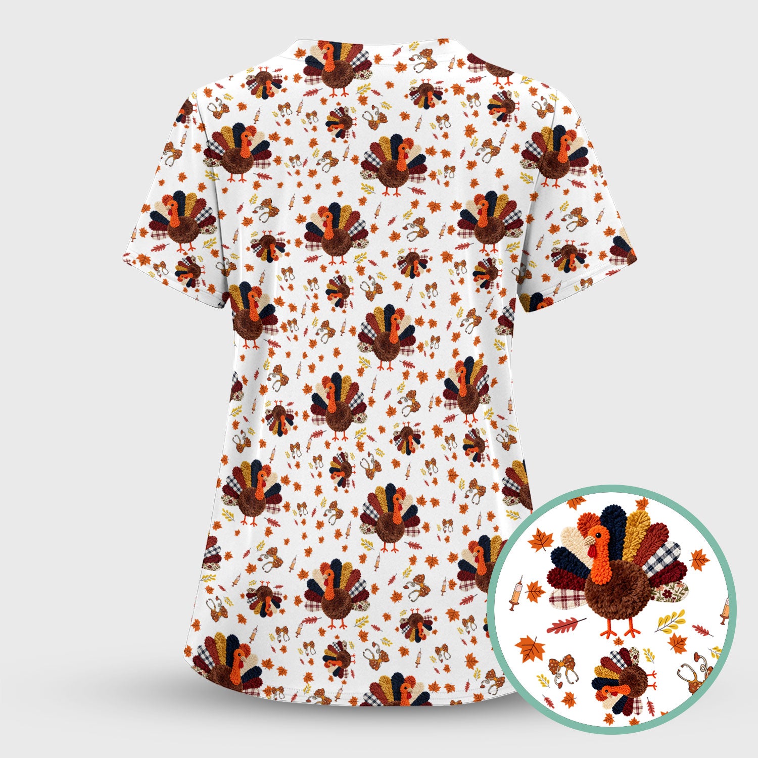 Thanksgiving Comfortable Scrubs for Nurses - Funny Autumn Turkey Shirt - Breathable Fabrics Nursing Uniform