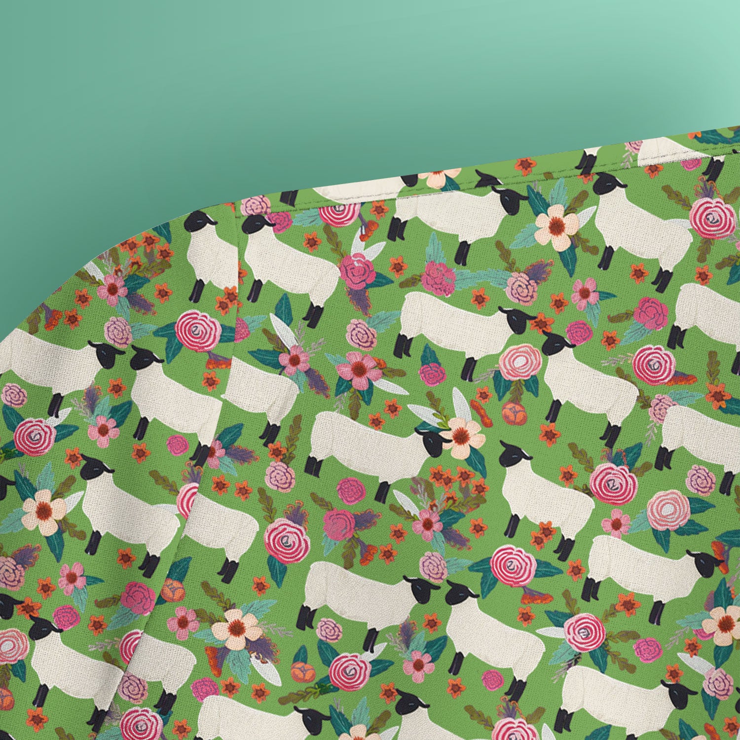 Cute Sheep Floral Meadow Pattern Scrub Top, Comfortable Scrubs For Nurses