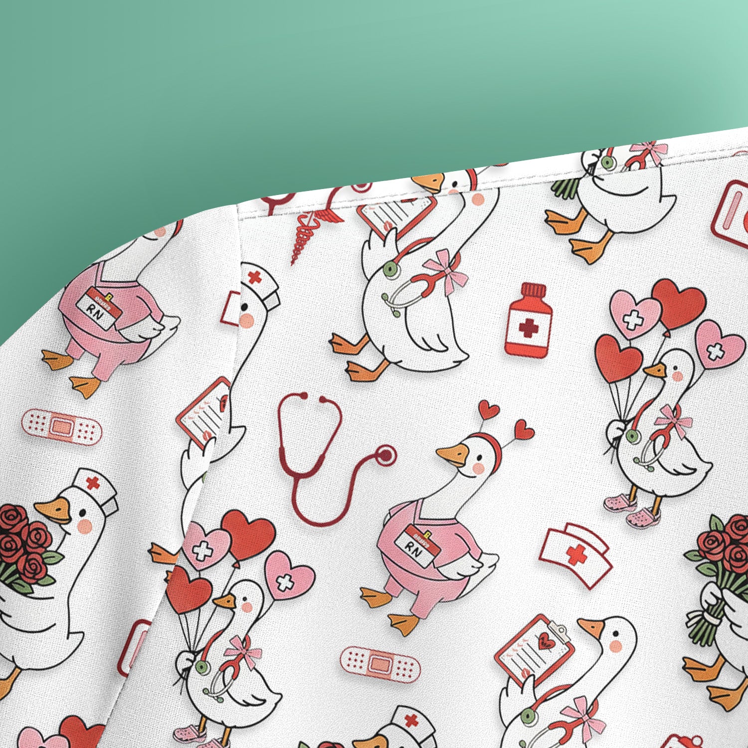Cute Goose Nurse Medical Pattern Scrub Top, Comfortable Scrubs for Nurses