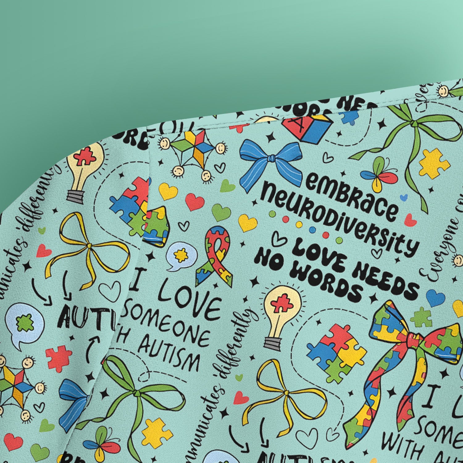 Autism Awareness Puzzle Ribbon Pattern Scrub Top, Breathable Fabrics Nursing Uniform
