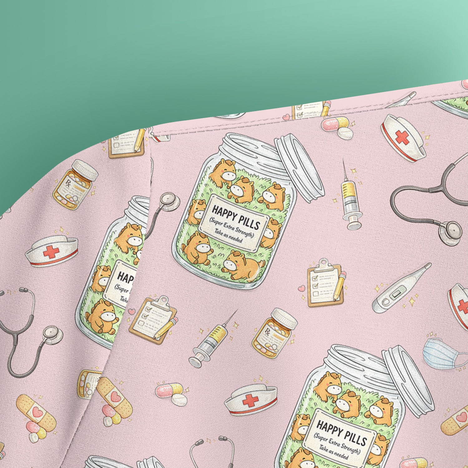 Happy Pills Horse Medical Print Nurse Scrub Top, Comfortable Scrubs for Nurses