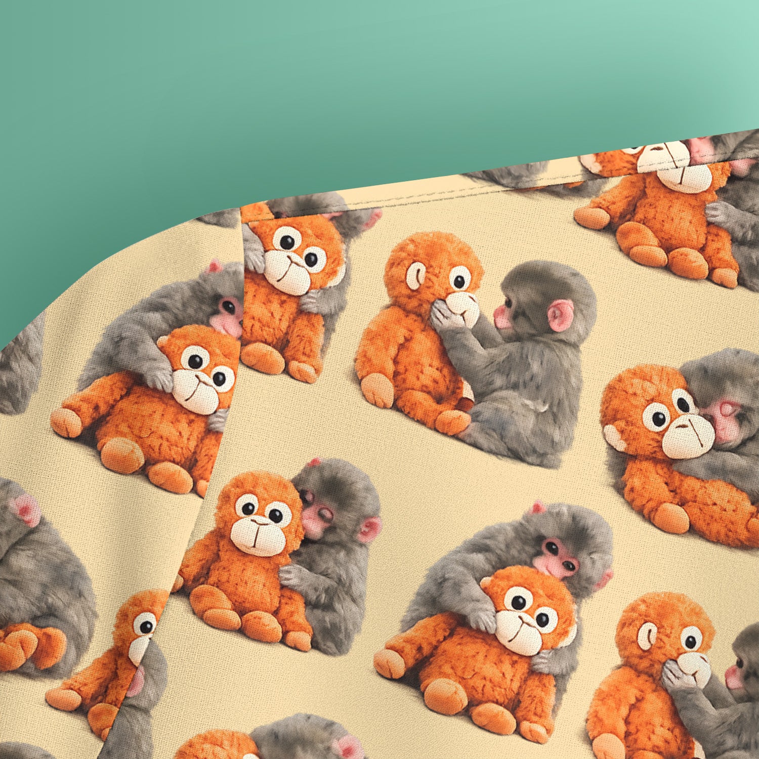 Cute Baby Monkey Plush Toy Animal Pattern Scrub Top, Breathable Medical Uniform Top