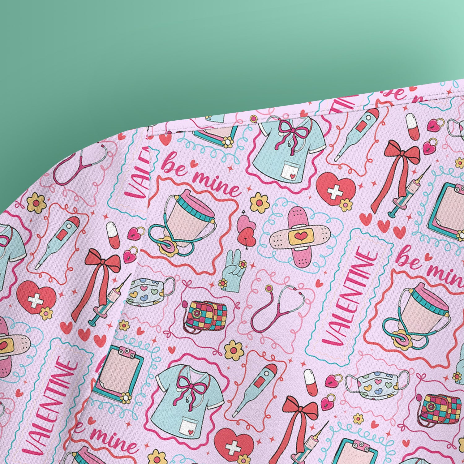 Valentine Medical Hearts Bandages Syringes Scrub Top, Comfortable Scrubs for Nurses