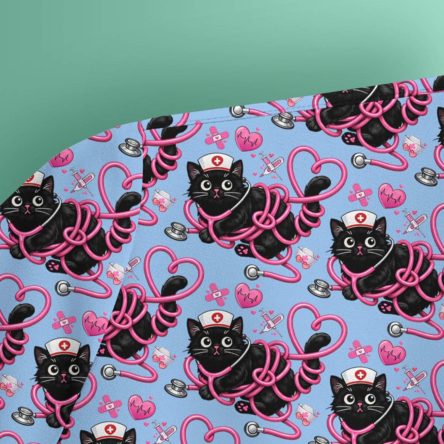 Valentine Cute Cat Nurse Heart Print Scrub Top, Comfortable Scrubs for Nurses