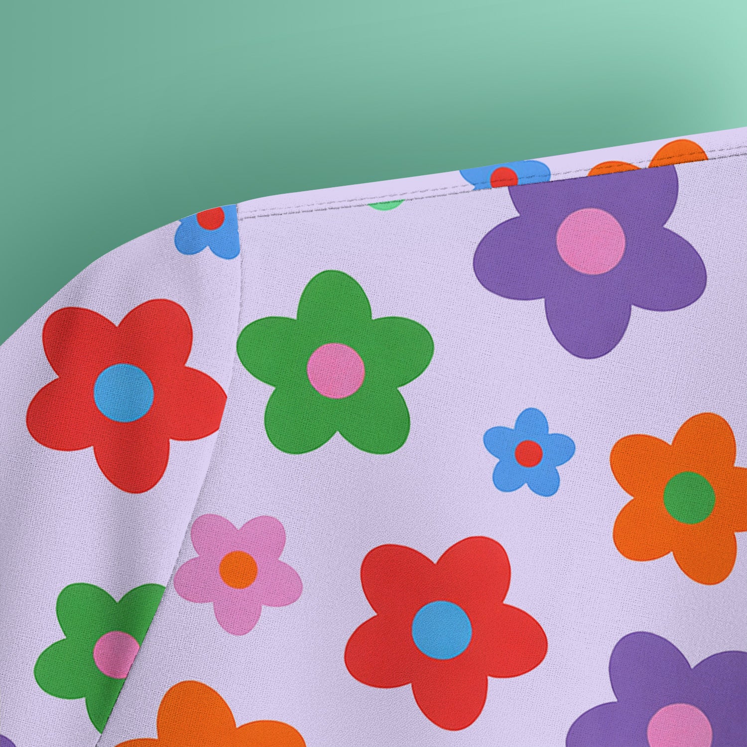 Colorful Retro Flower Pattern Print Scrub Top, Breathable Fabrics Nursing Uniform