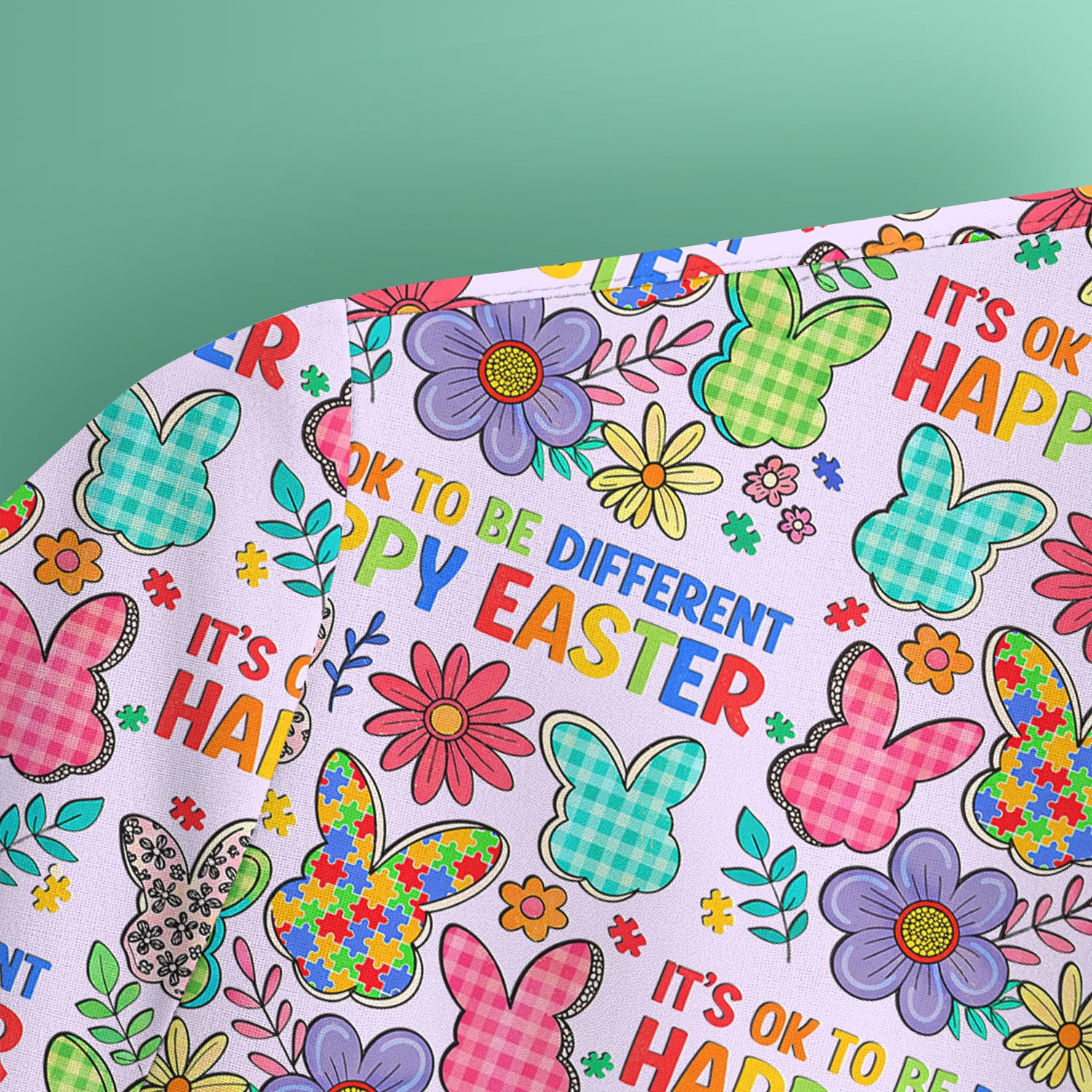 Happy Easter Bunny Floral Print Scrub Top, Breathable Fabrics Nursing Uniform