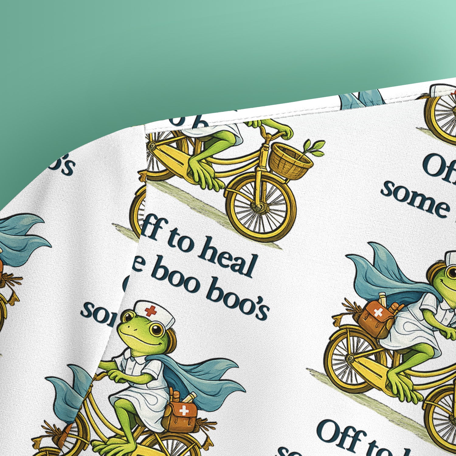Funny Frog Nurse Cycling Pattern Scrub Top, Comfortable Scrubs for Nurses