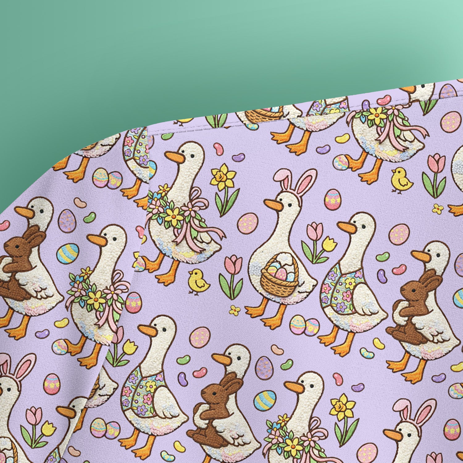 Easter Theme Duck and Bunny Egg Floral Print Scrub Top, Comfortable Scrubs for Nurses