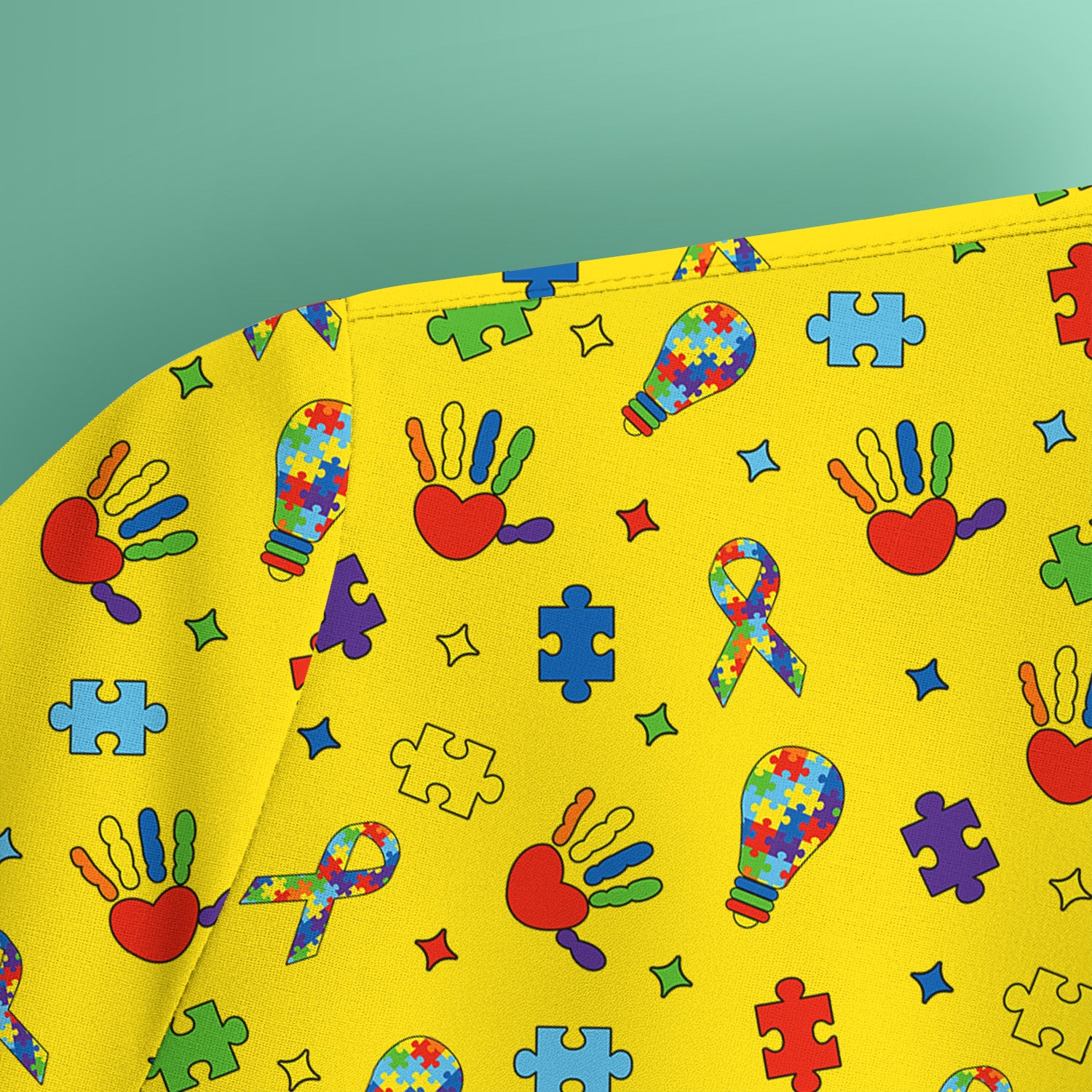Autism Awareness Colorful Puzzle Pattern Scrub Top, Comfortable Scrubs for Nurses