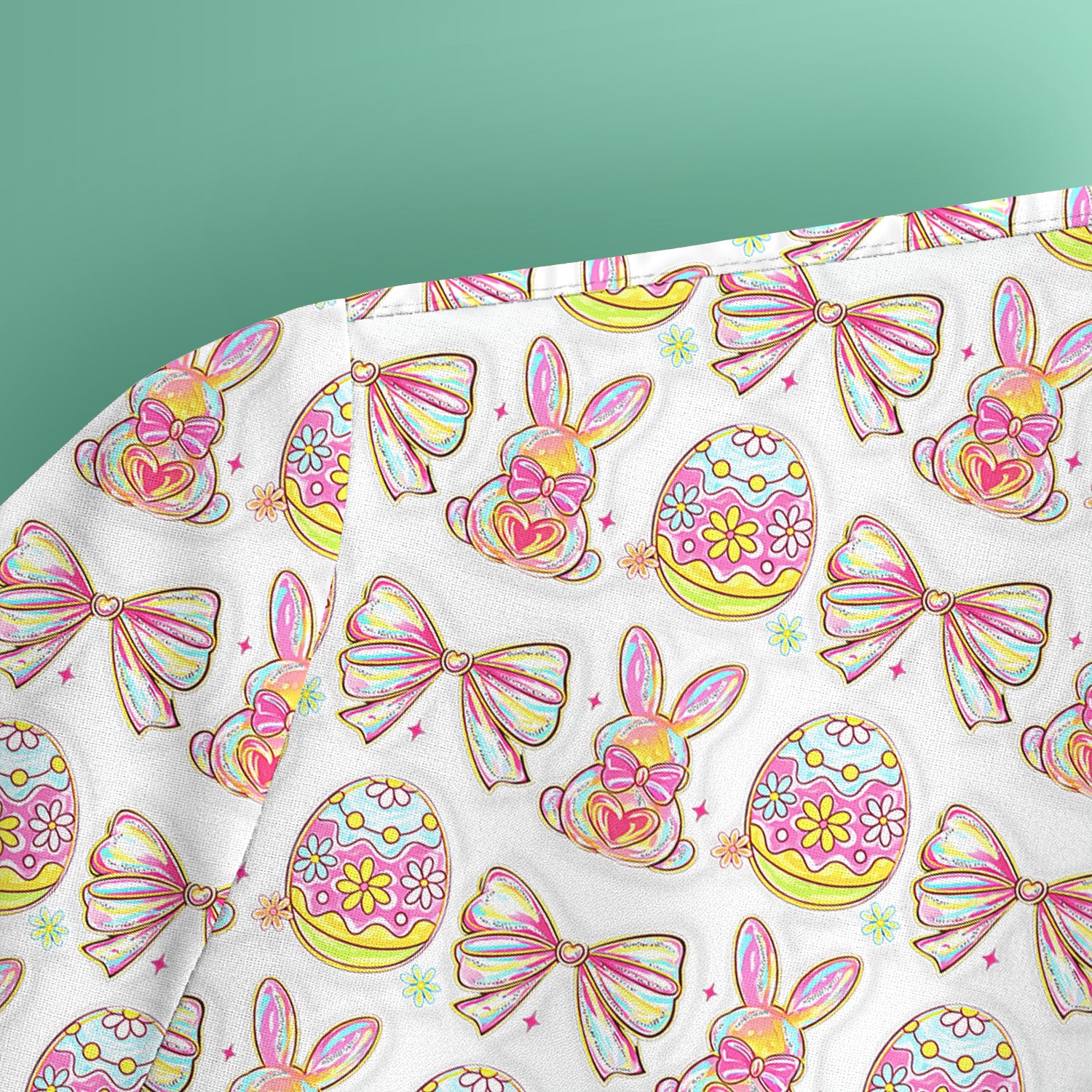 Easter Bunny Pastel Egg Bow Pattern Scrub Top, Breathable Fabrics Nursing Uniform