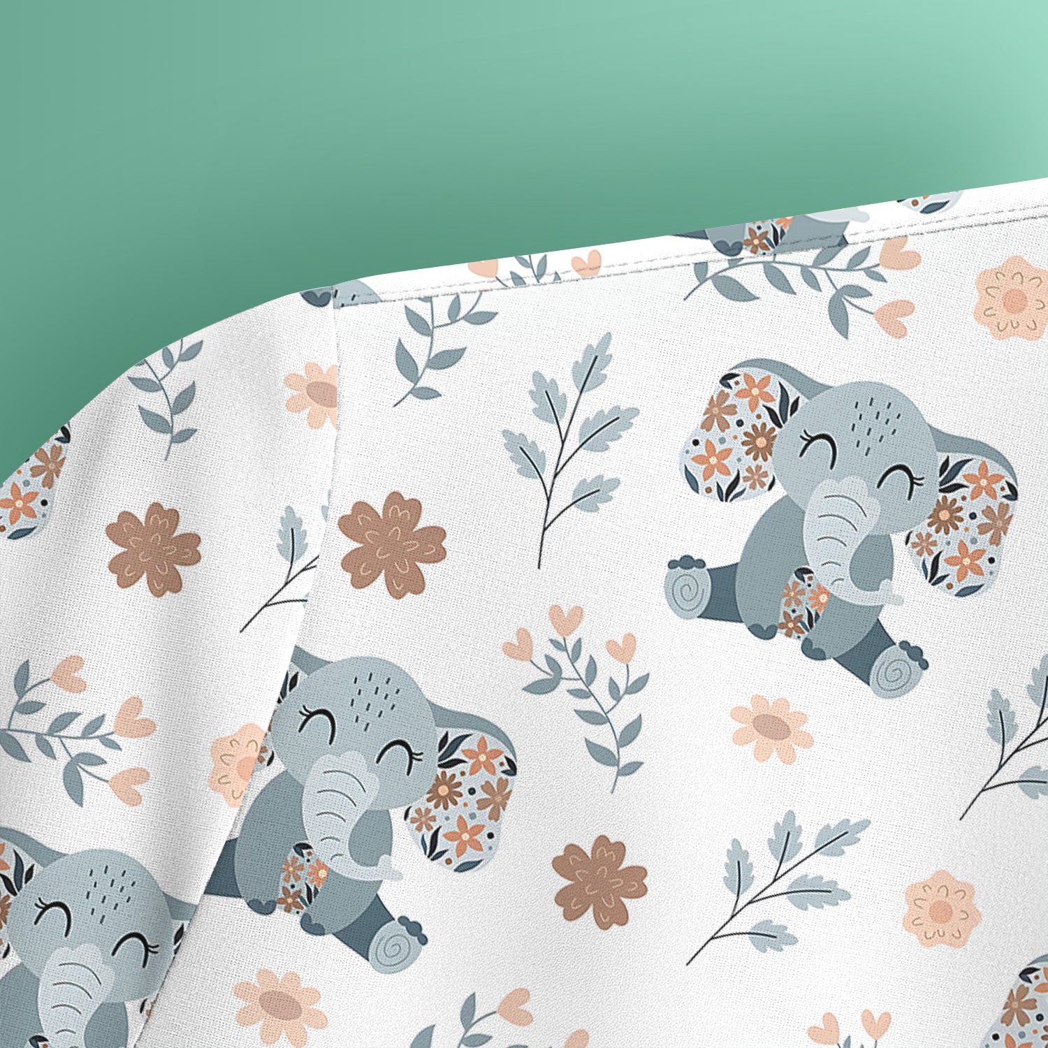 Cute Elephant Floral Print Scrub Top, Comfortable Scrubs for Nurses