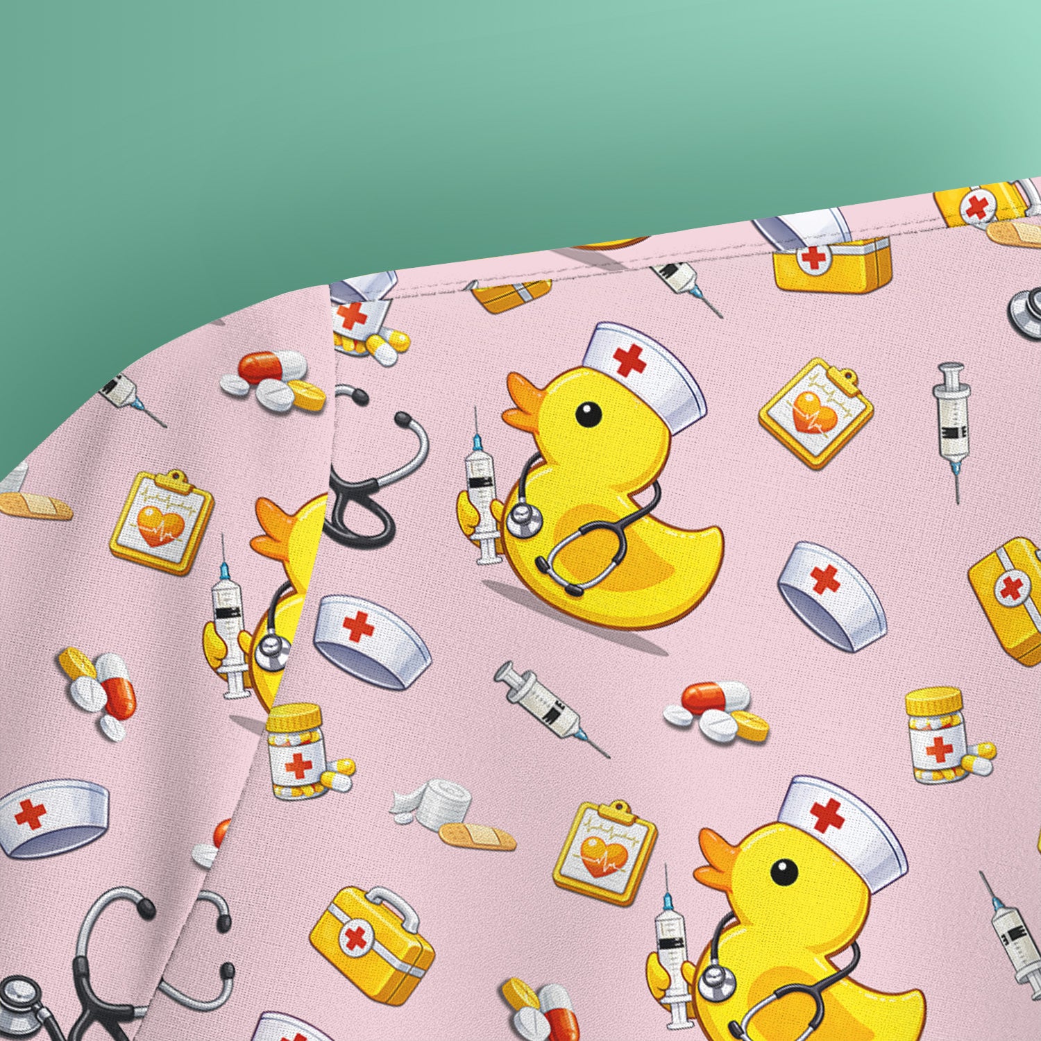 Playful Medical Duck Print Nurse Scrub Top, Comfortable Scrubs for Nurses