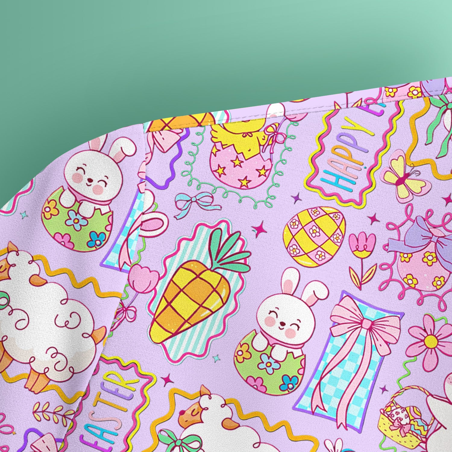 Cute Easter Bunny Egg and Bow Print Scrub Top, Breathable Fabrics Nursing Uniform
